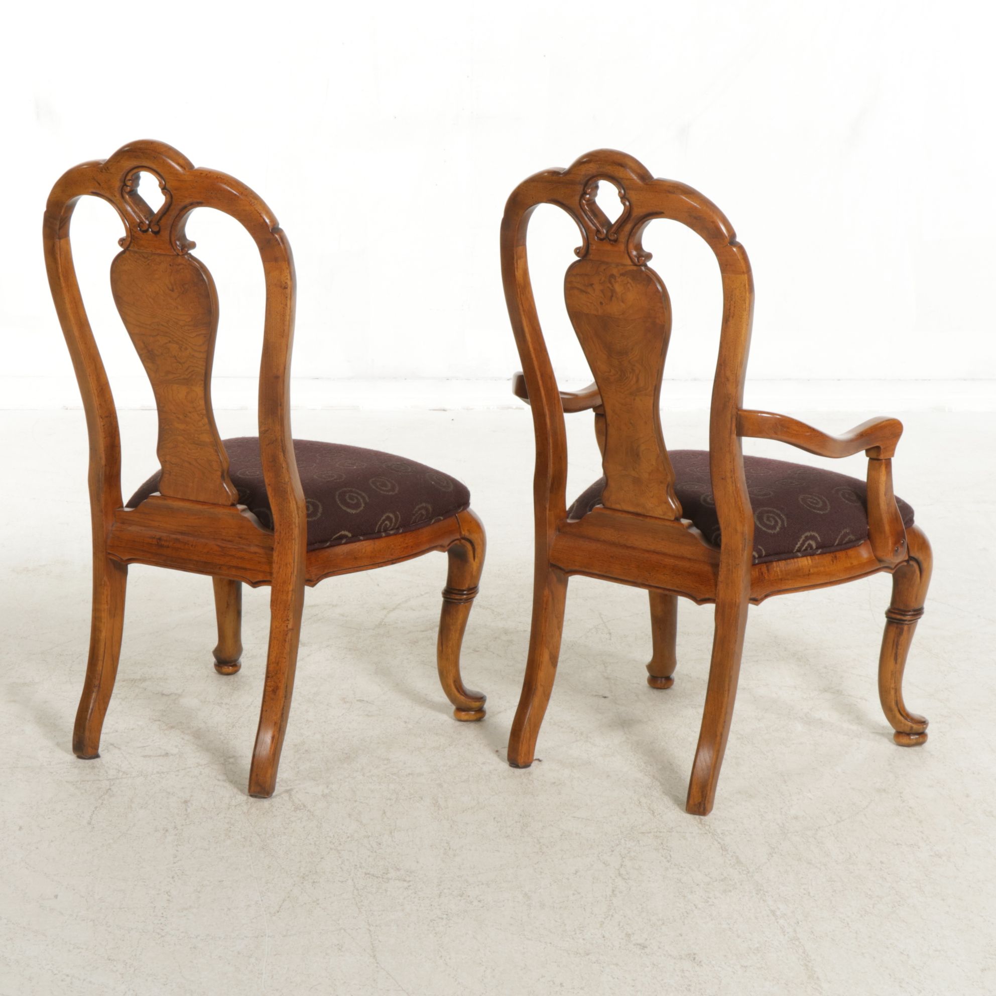 Six Thomasville "British Gentry Collection" Walnut and Burl Wood Dining Chairs