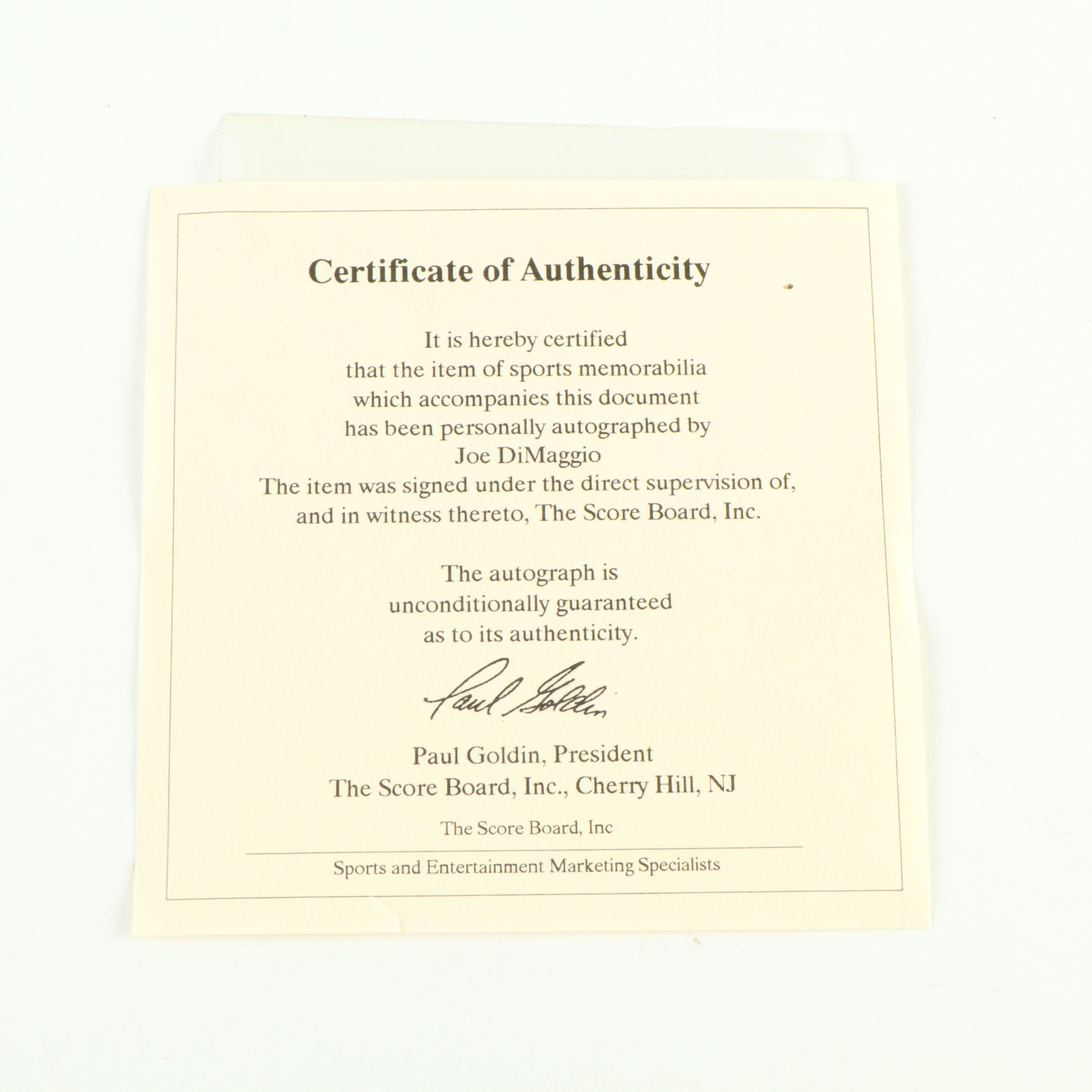 Joe DiMaggio Signed New York Yankees Baseball Display