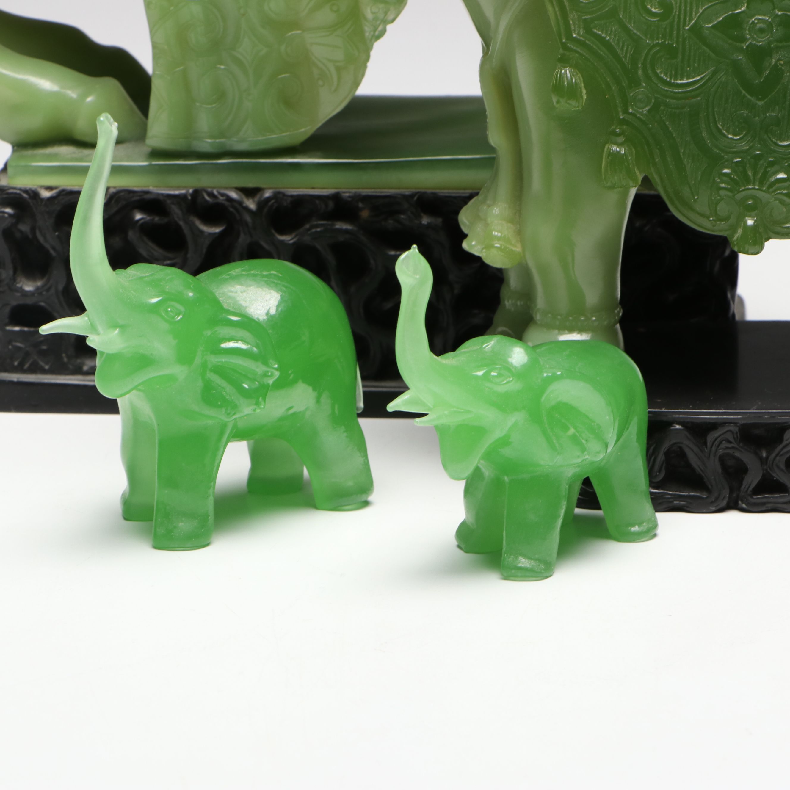 Chinese Resin Galloping Horse Figure with Resin and Glass Elephant Figures