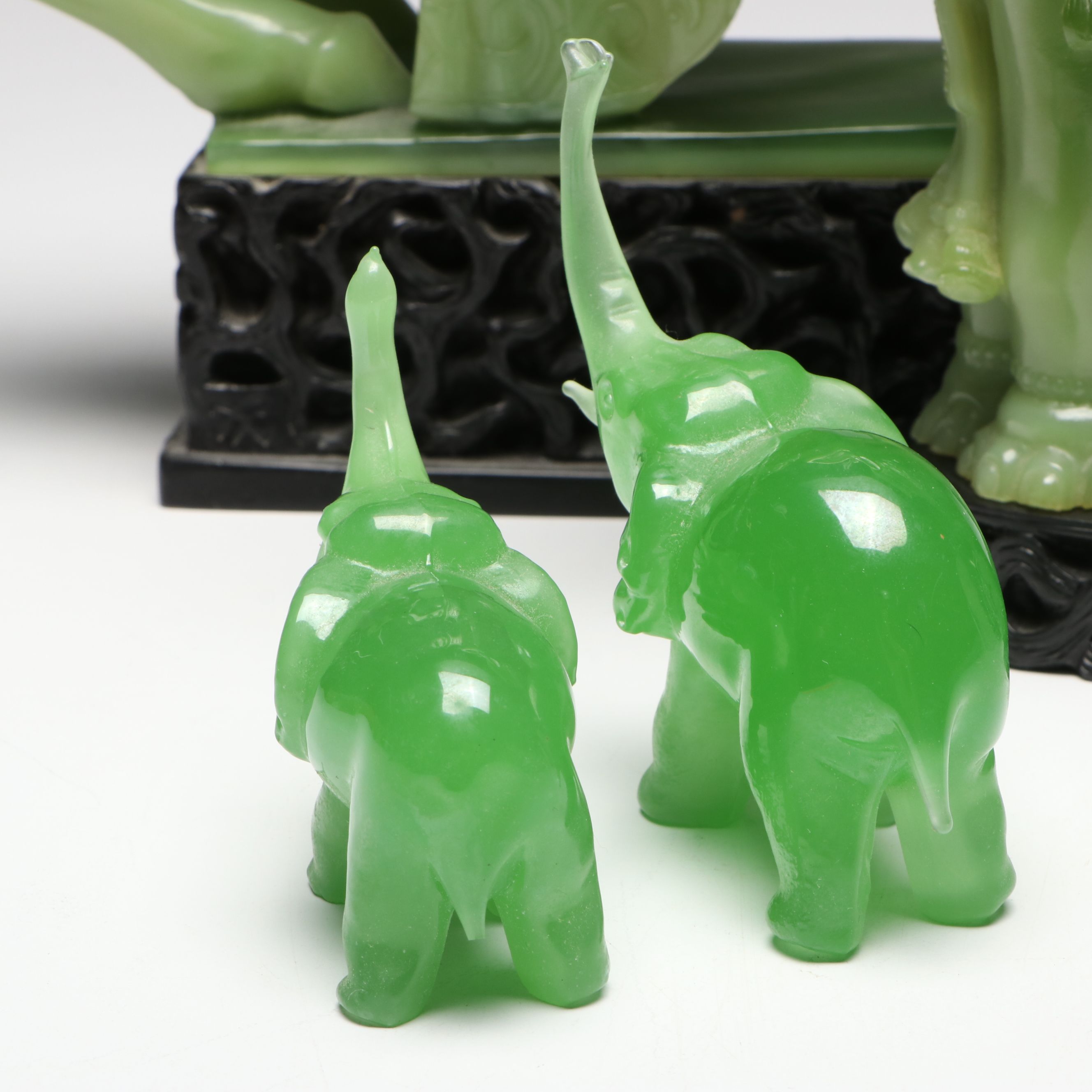 Chinese Resin Galloping Horse Figure with Resin and Glass Elephant Figures