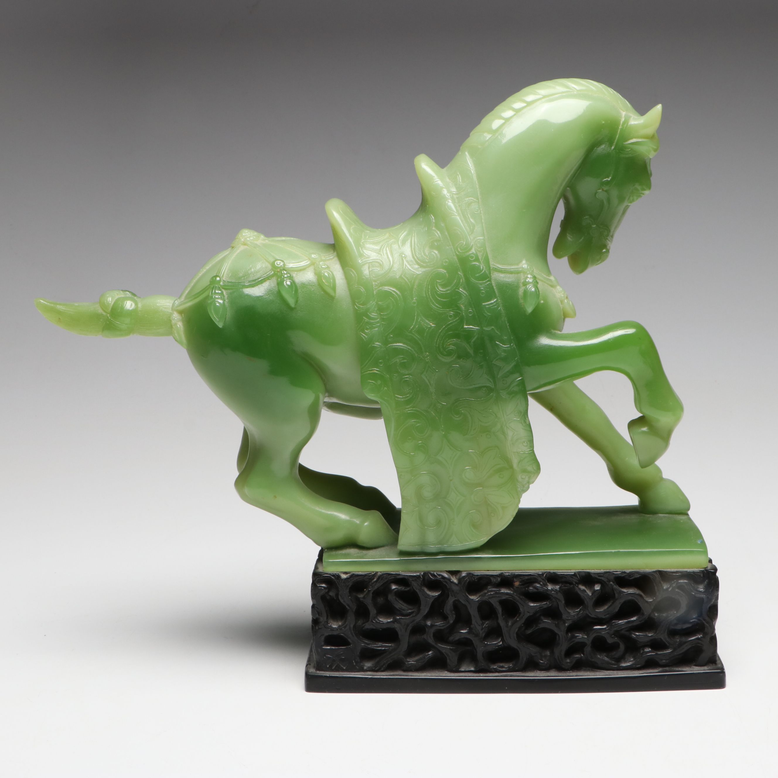 Chinese Resin Galloping Horse Figure with Resin and Glass Elephant Figures