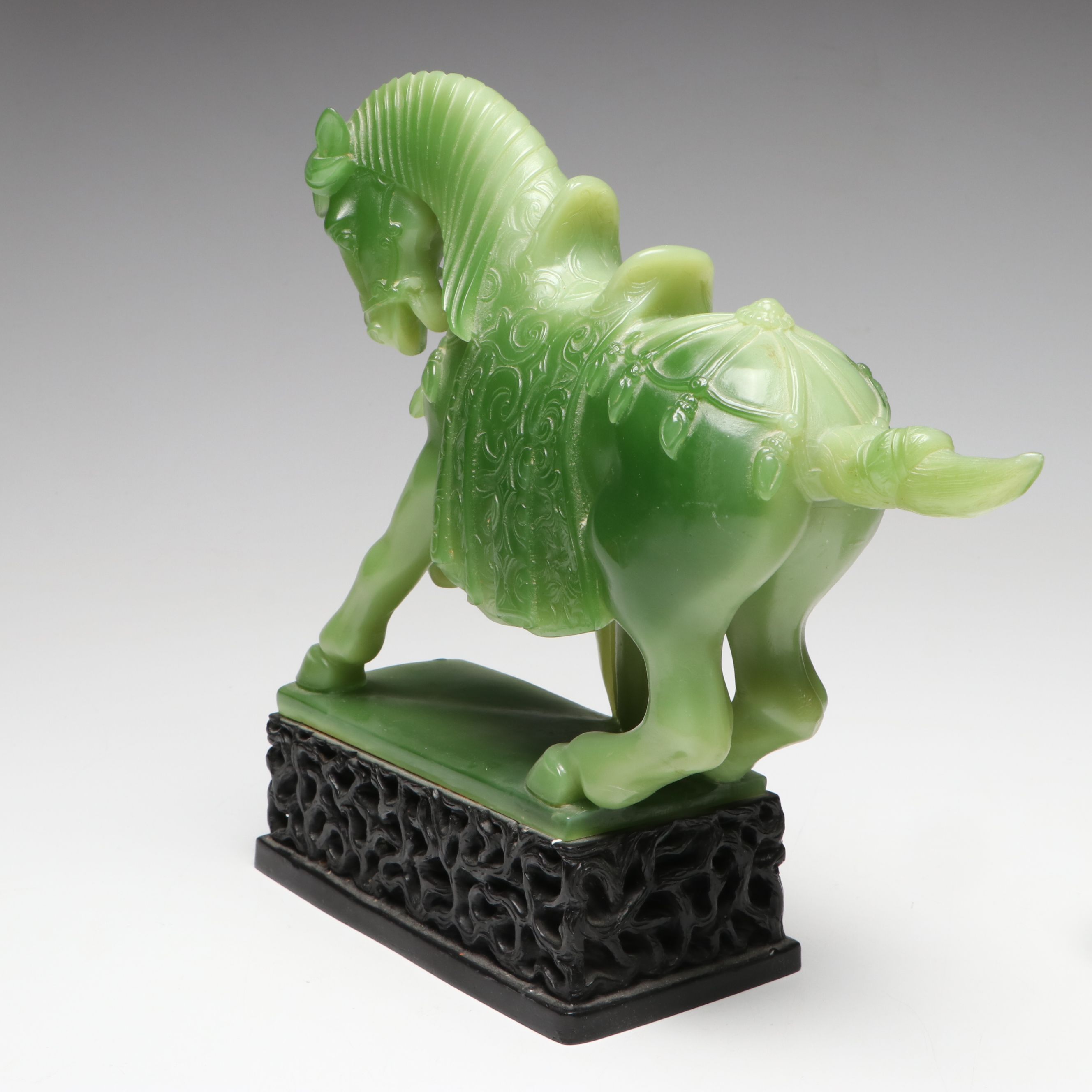 Chinese Resin Galloping Horse Figure with Resin and Glass Elephant Figures