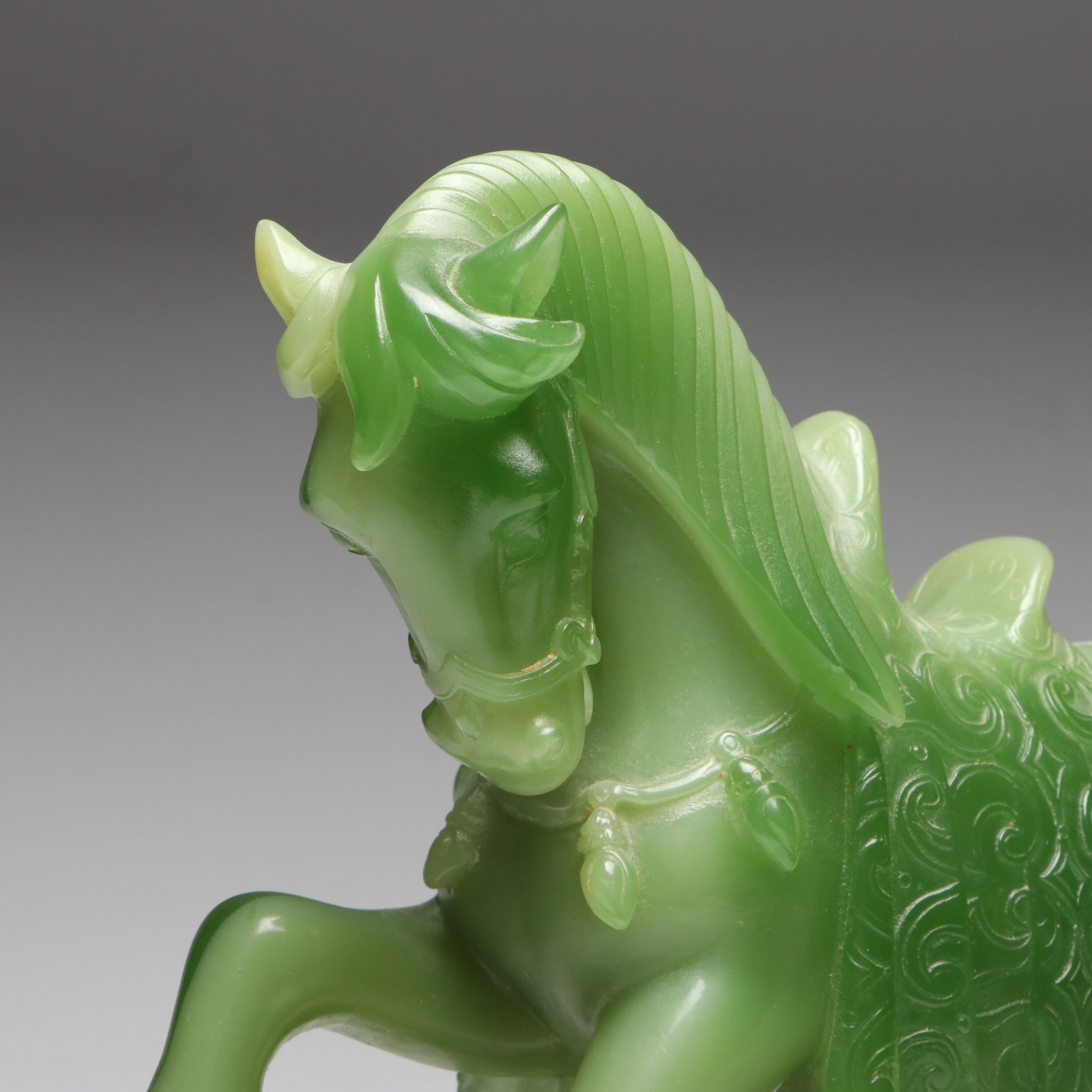 Chinese Resin Galloping Horse Figure with Resin and Glass Elephant Figures