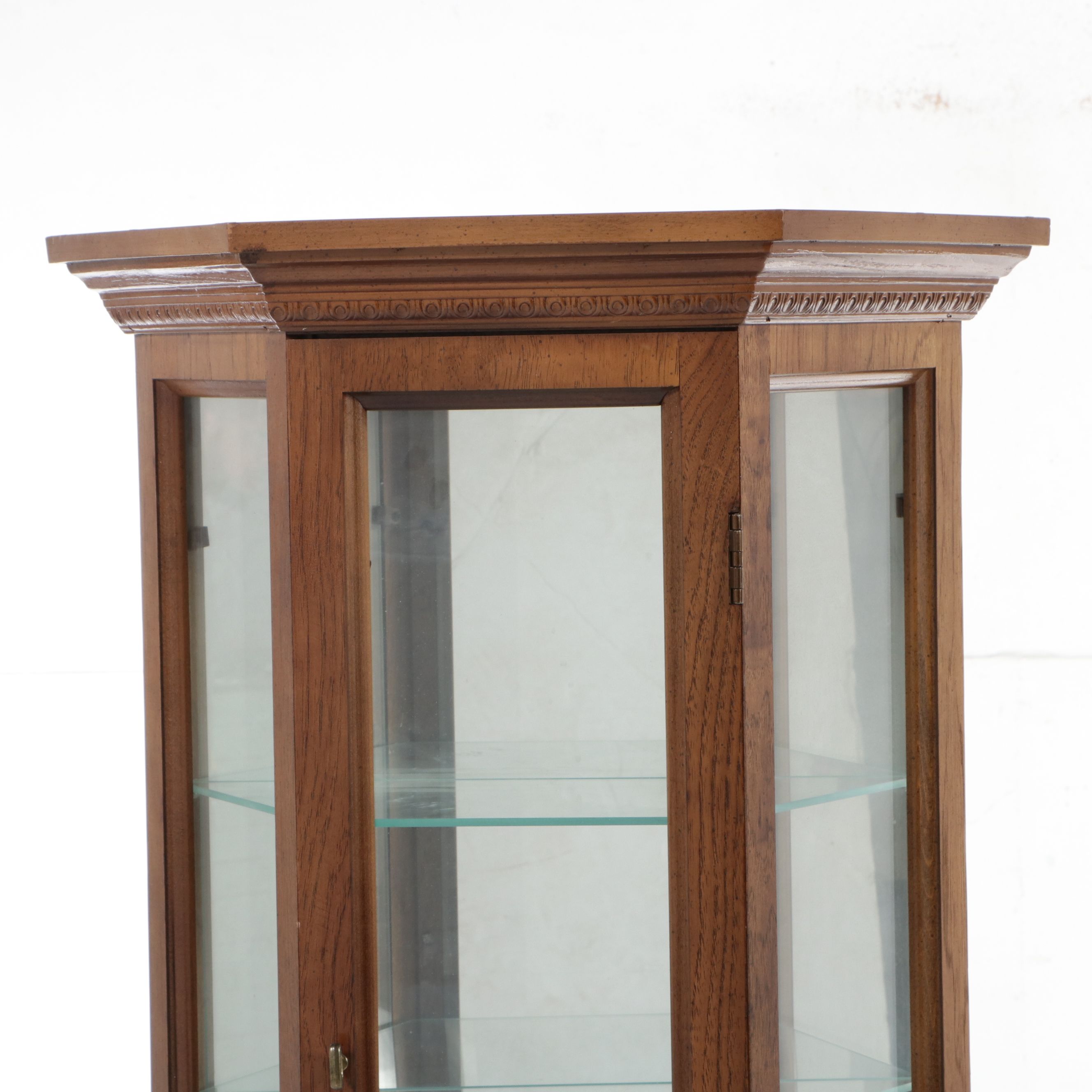 Federal Style Hexagonal Lighted Oak Curio Cabinet