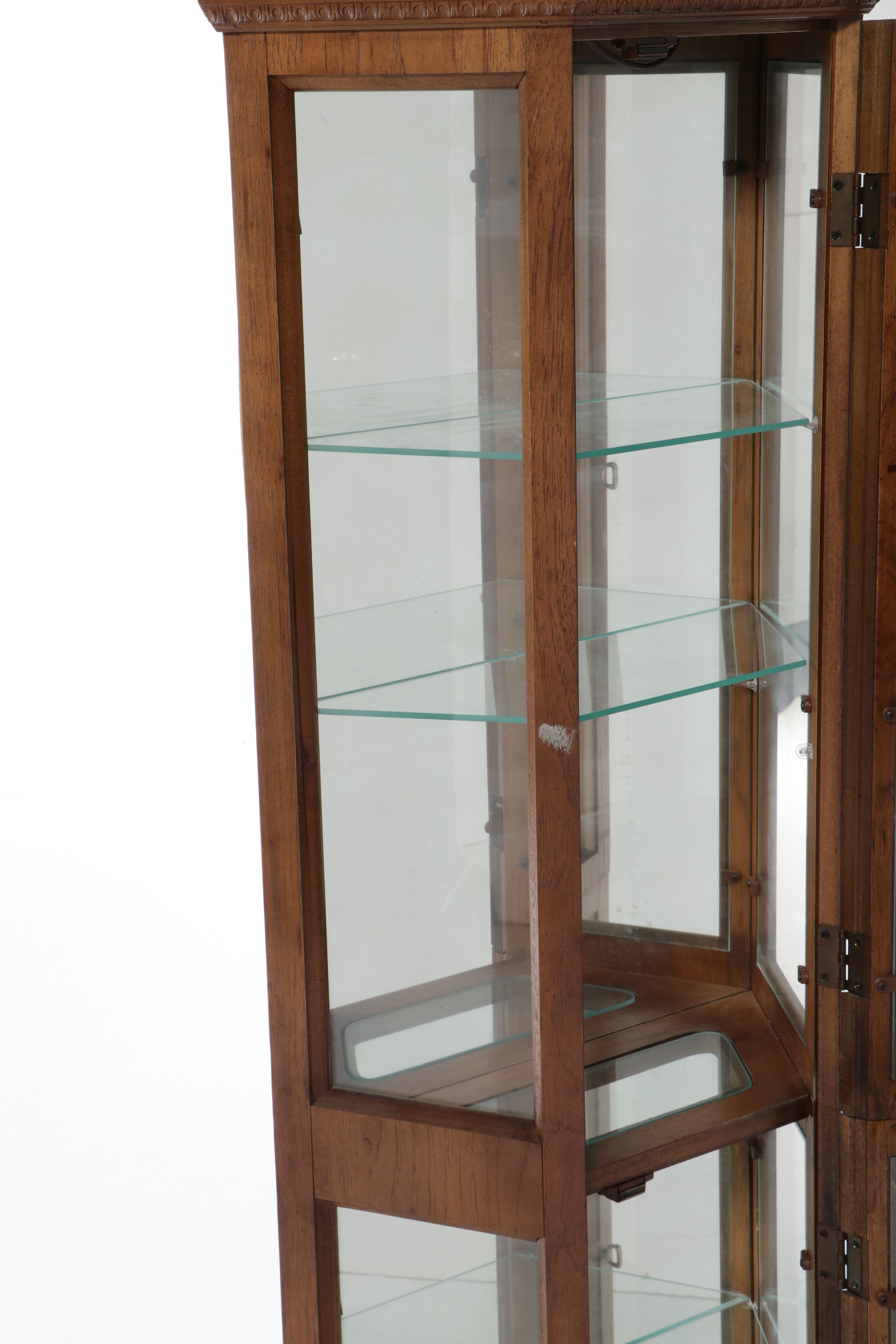 Federal Style Hexagonal Lighted Oak Curio Cabinet