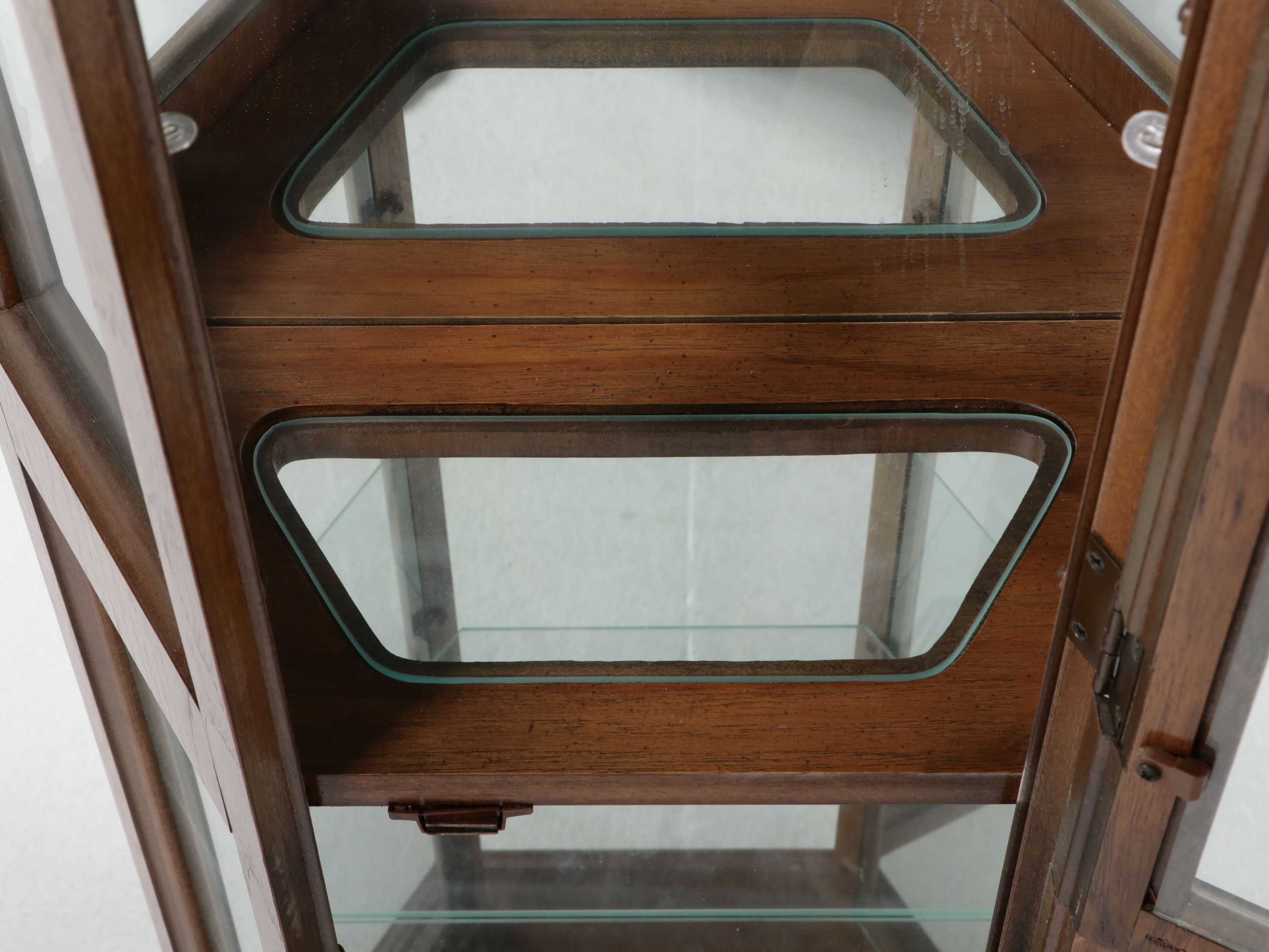 Federal Style Hexagonal Lighted Oak Curio Cabinet