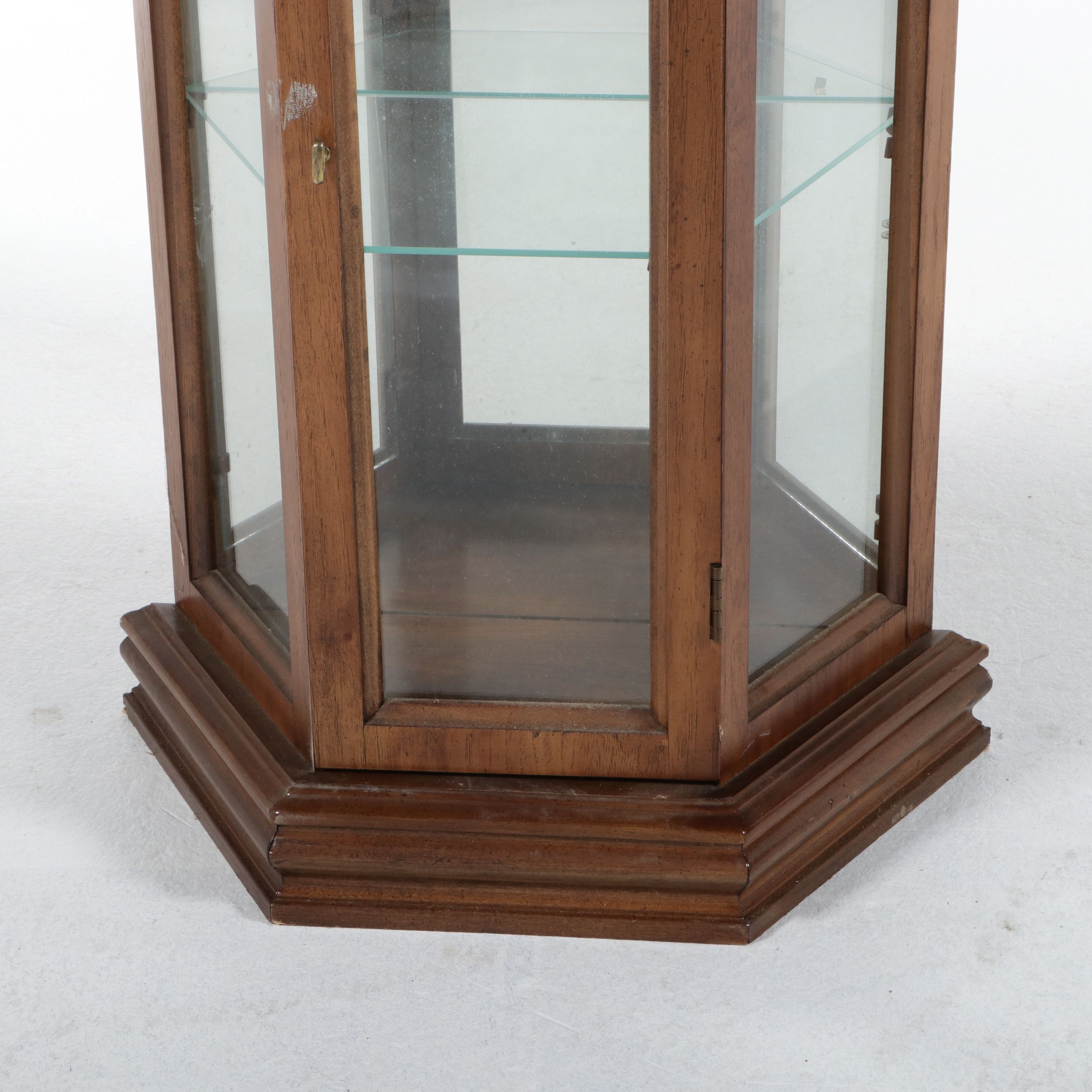 Federal Style Hexagonal Lighted Oak Curio Cabinet