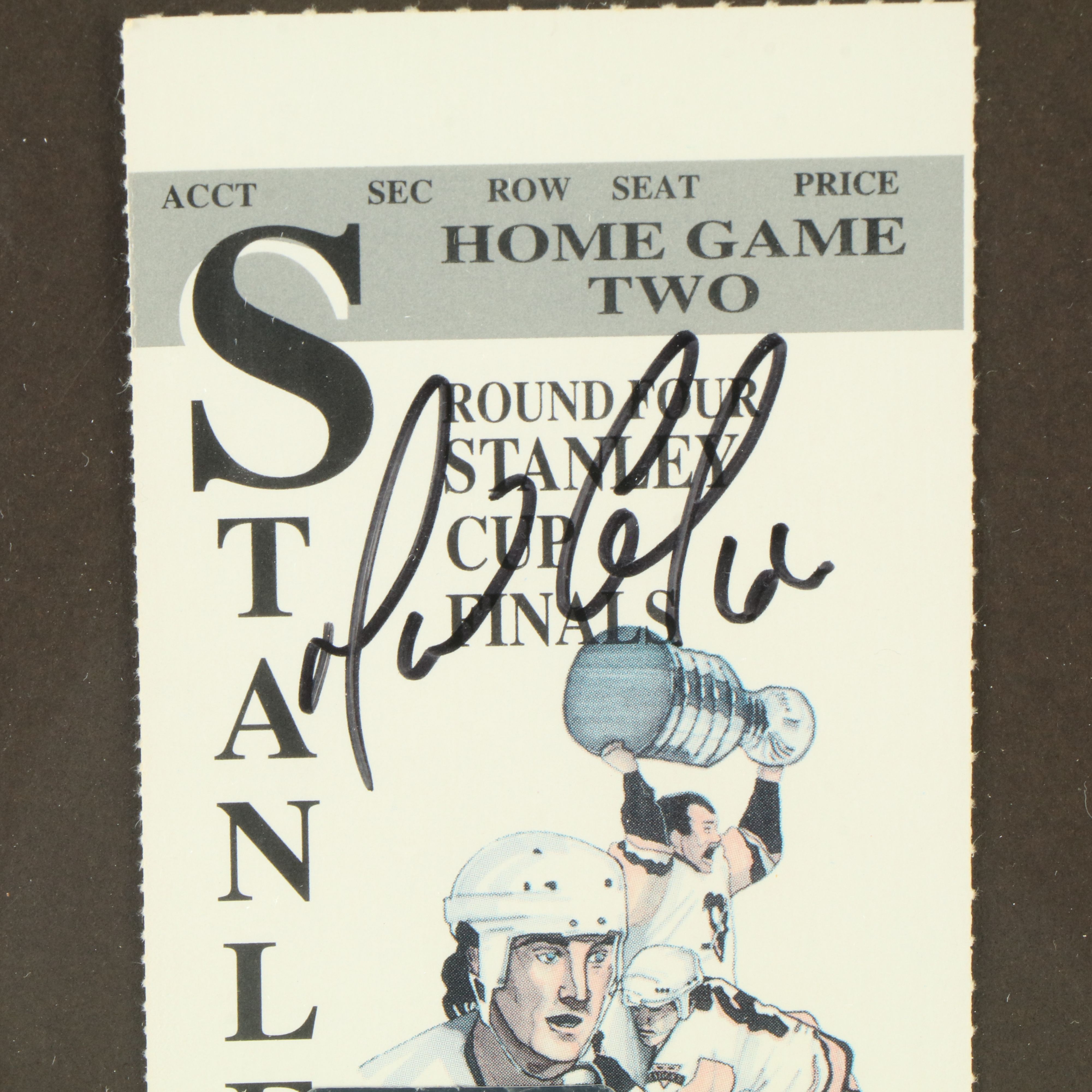 Mario Lemieux Signed Pittsburgh Penguins Patch and Ticket Stub with Display