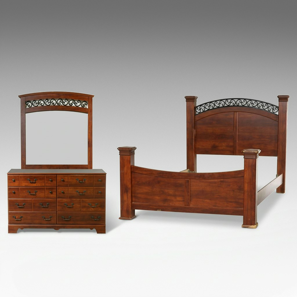 Timberline Furniture Cherry Finish "Ashworth" Dresser and Queen Size Bed Frame