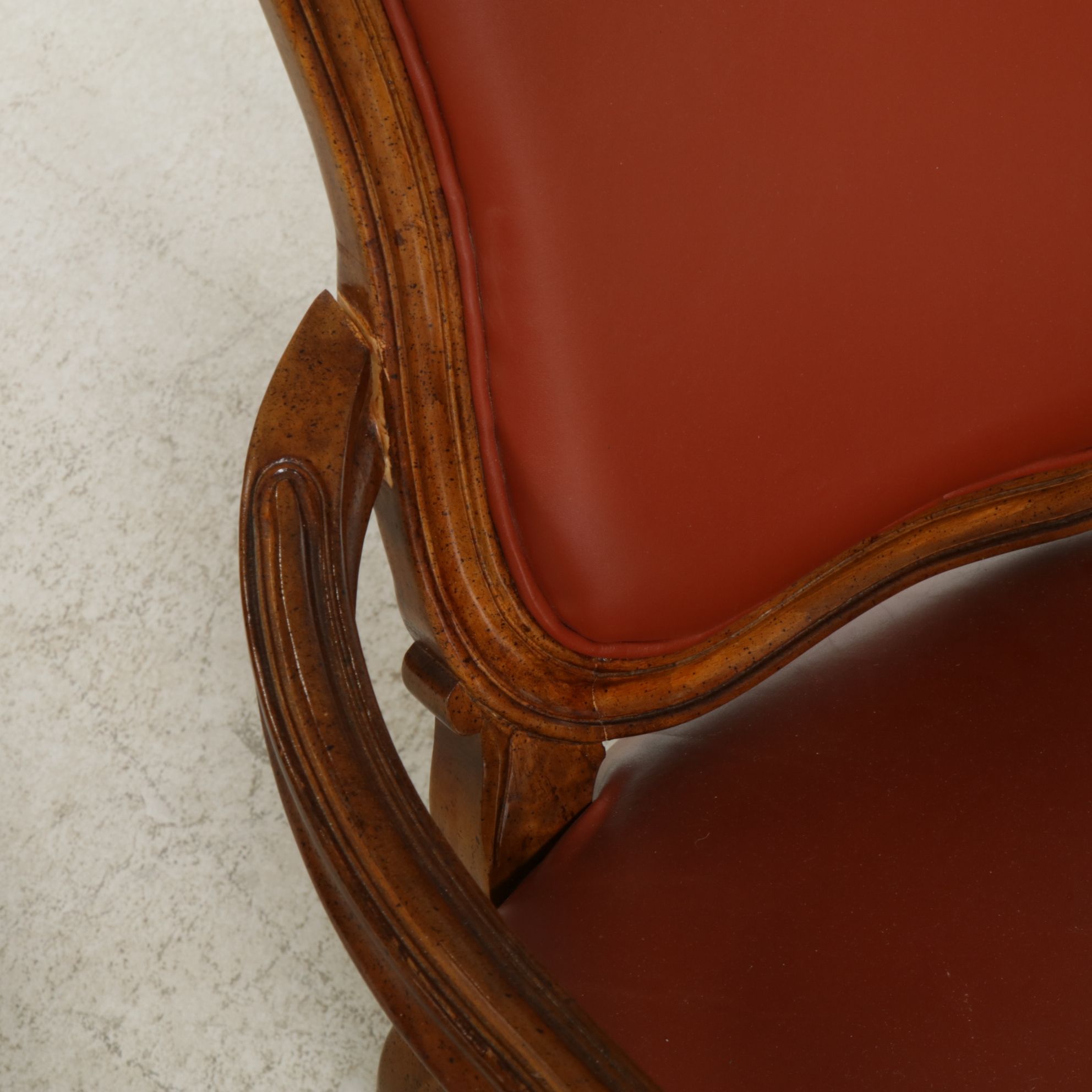 Six Louis XV Style Walnut Dining Chairs with Leather Upholstery