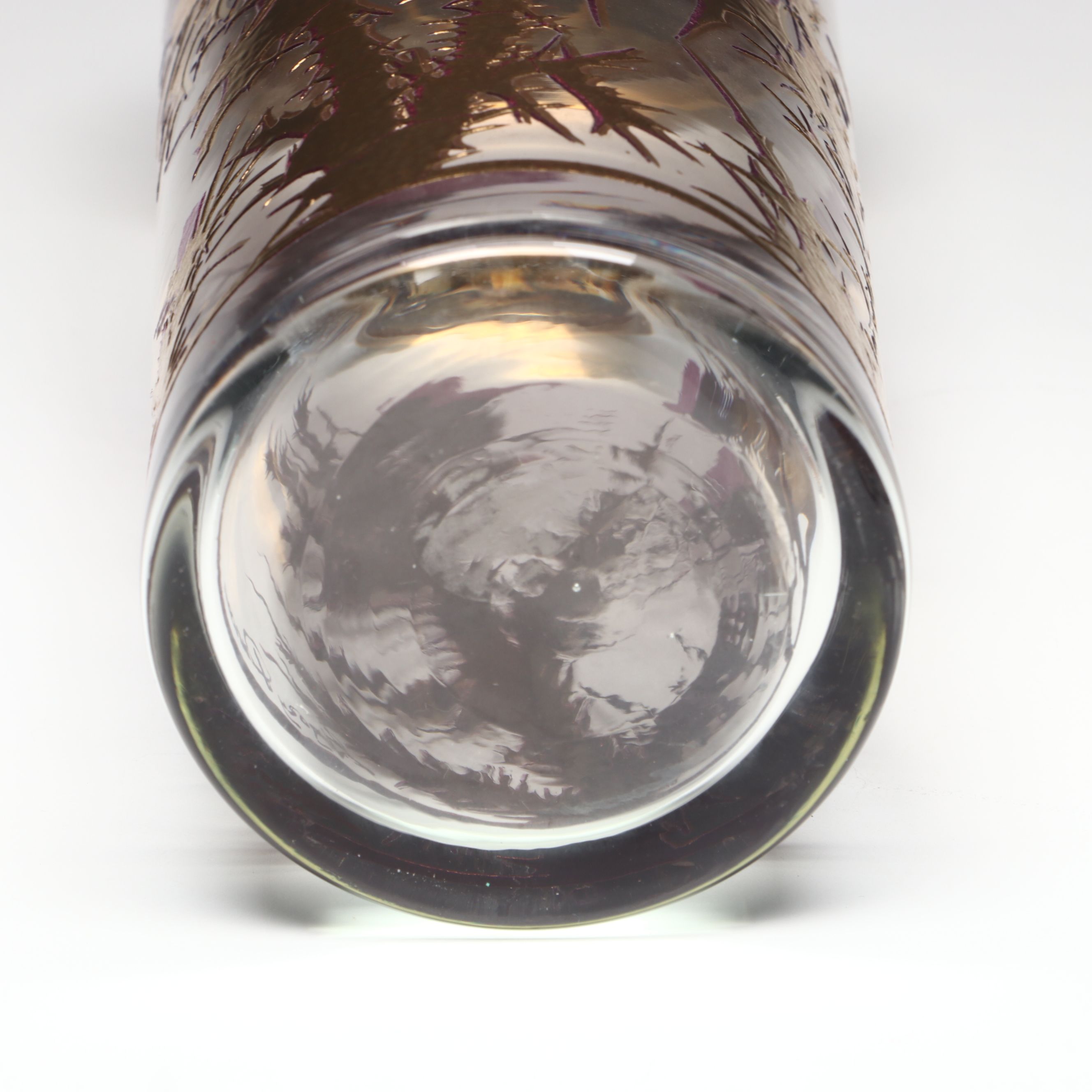 Gregory Duncan 22K Gold Decorated "Purple Thistle" Cocktail Shaker and Glasses