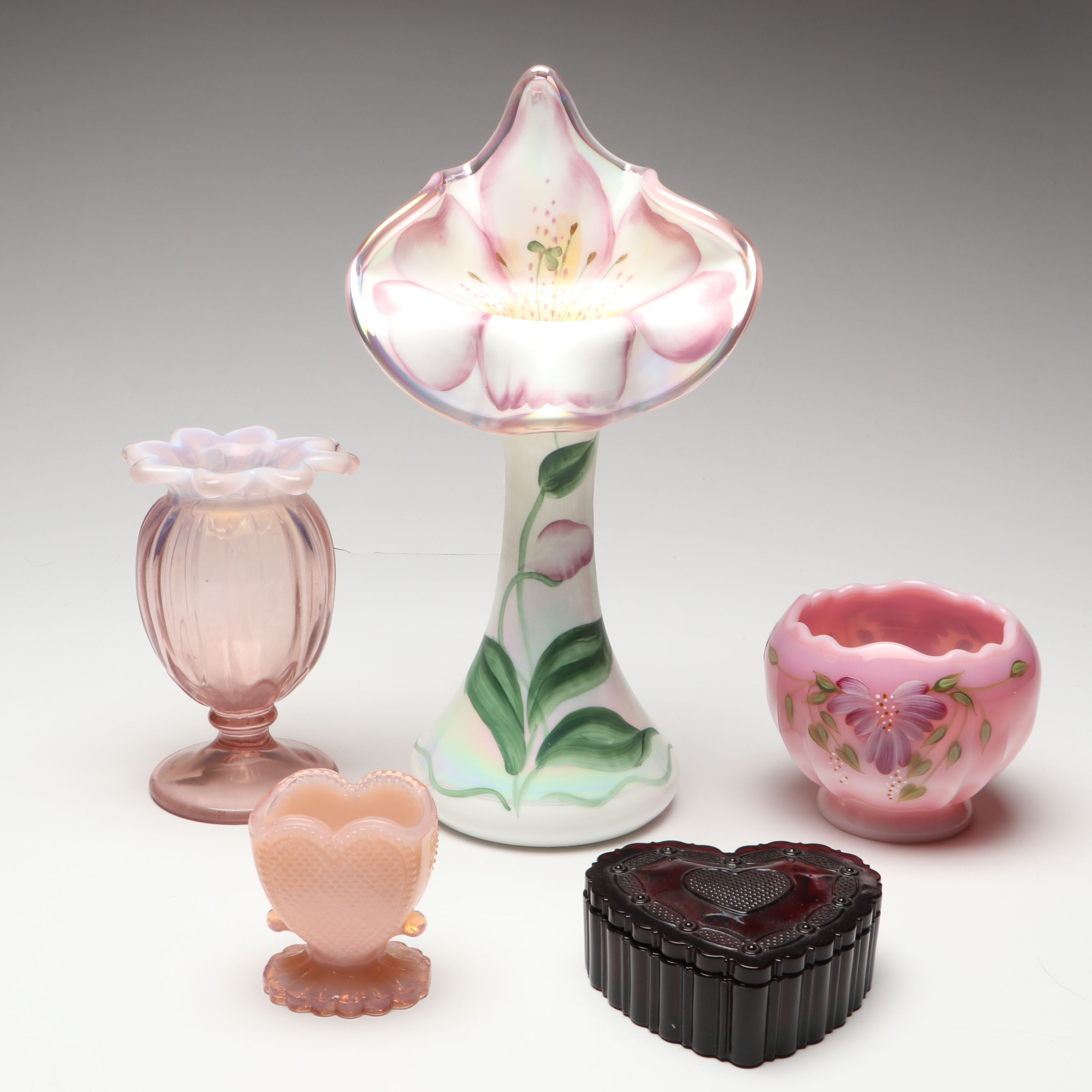 Fenton Hand-Painted Jack-in-the-Pulpit and Other Glass Table Accessories
