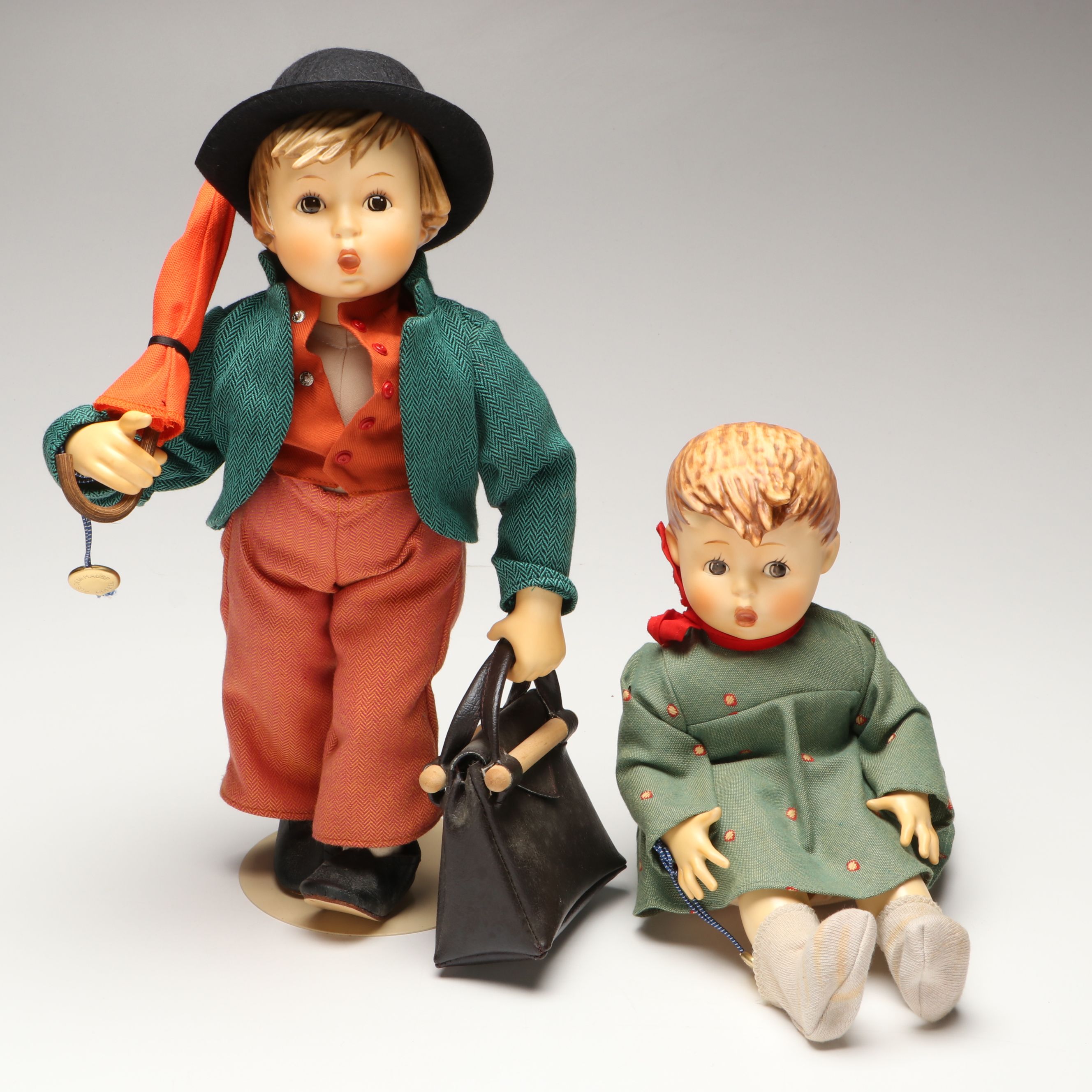 Goebel Hummel "Merry Wanderer" Porcelain Doll with Shelf Sitter, Late 20th C.