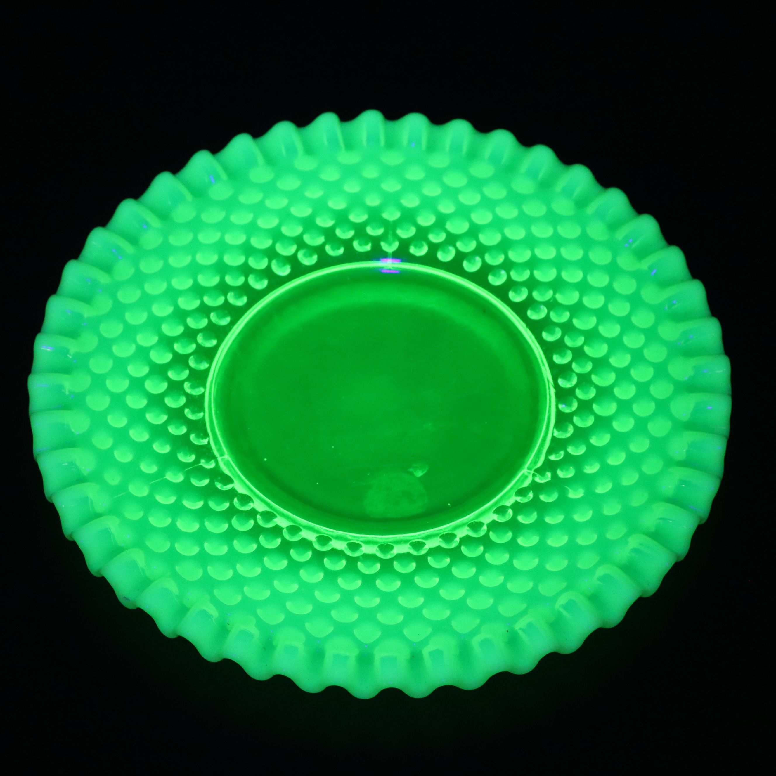 Vintage Uranium Glass Plate and Vase with Other Uranium Glass Tableware