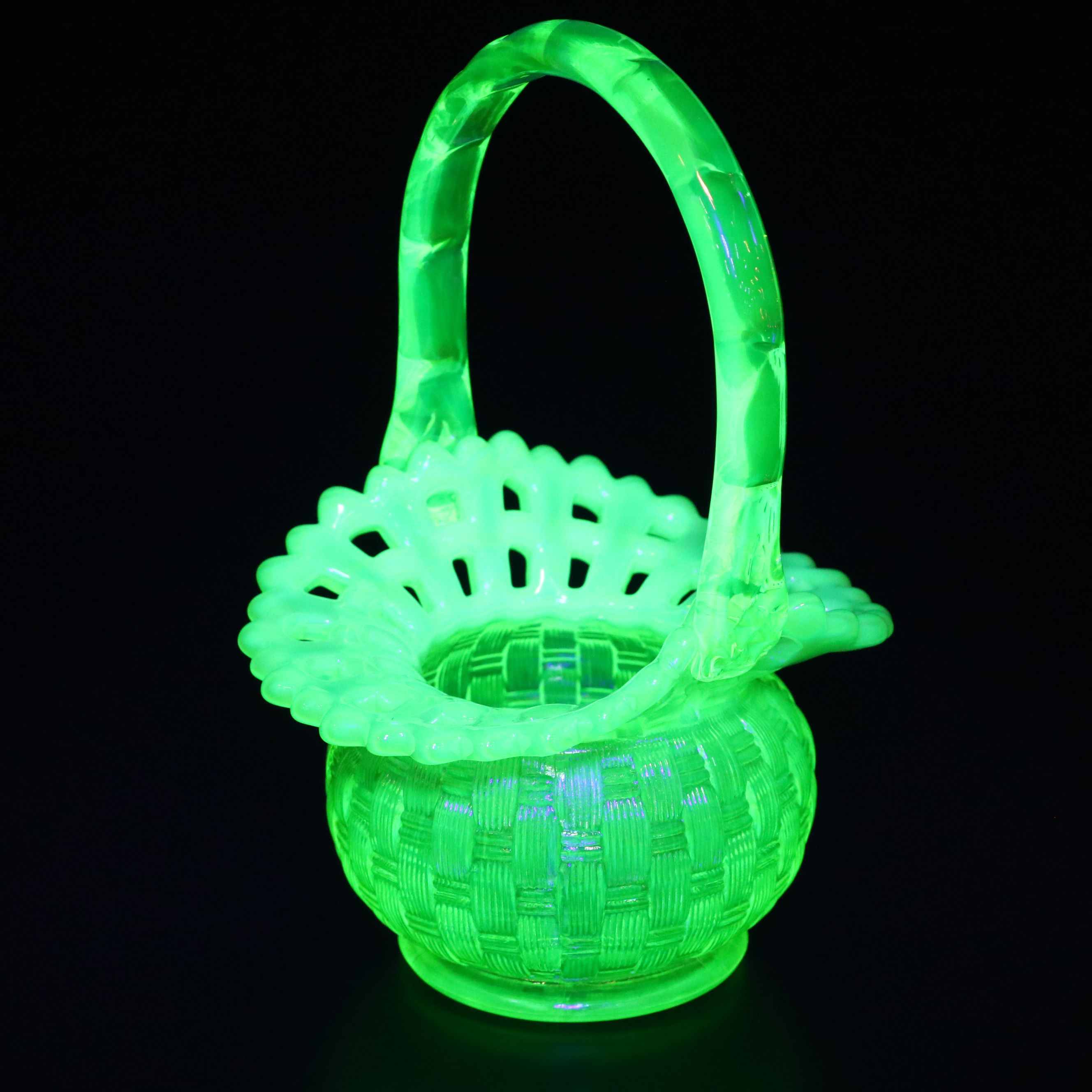 Vintage Uranium Glass Plate and Vase with Other Uranium Glass Tableware