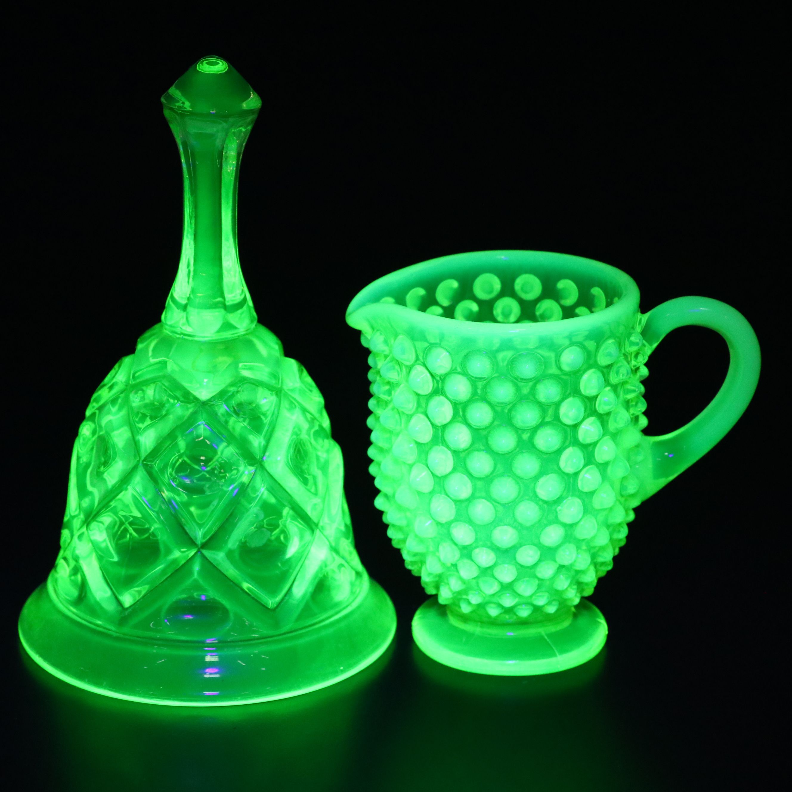 Vintage Uranium Glass Plate and Vase with Other Uranium Glass Tableware