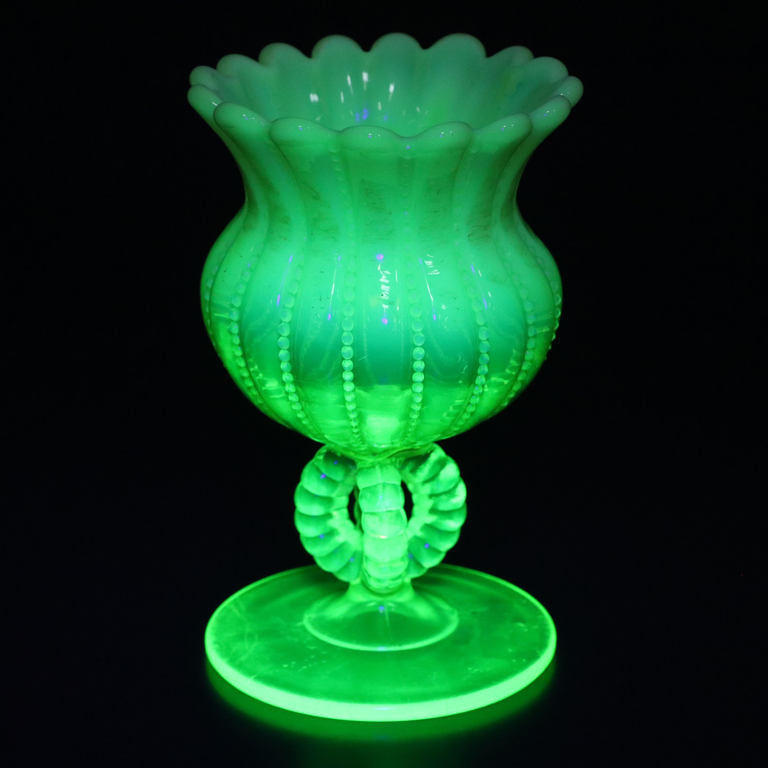 Vintage Uranium Glass Plate and Vase with Other Uranium Glass Tableware