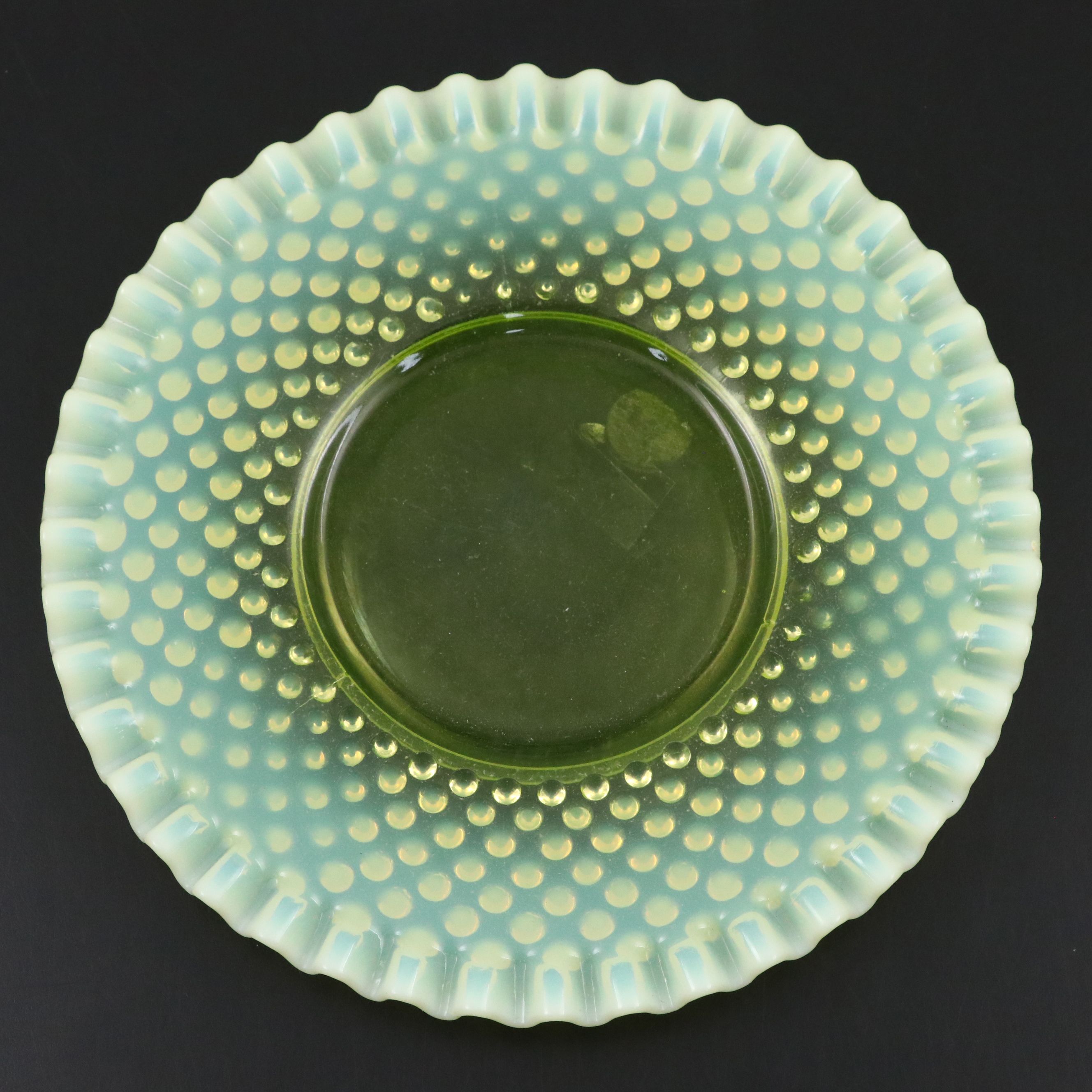 Vintage Uranium Glass Plate and Vase with Other Uranium Glass Tableware