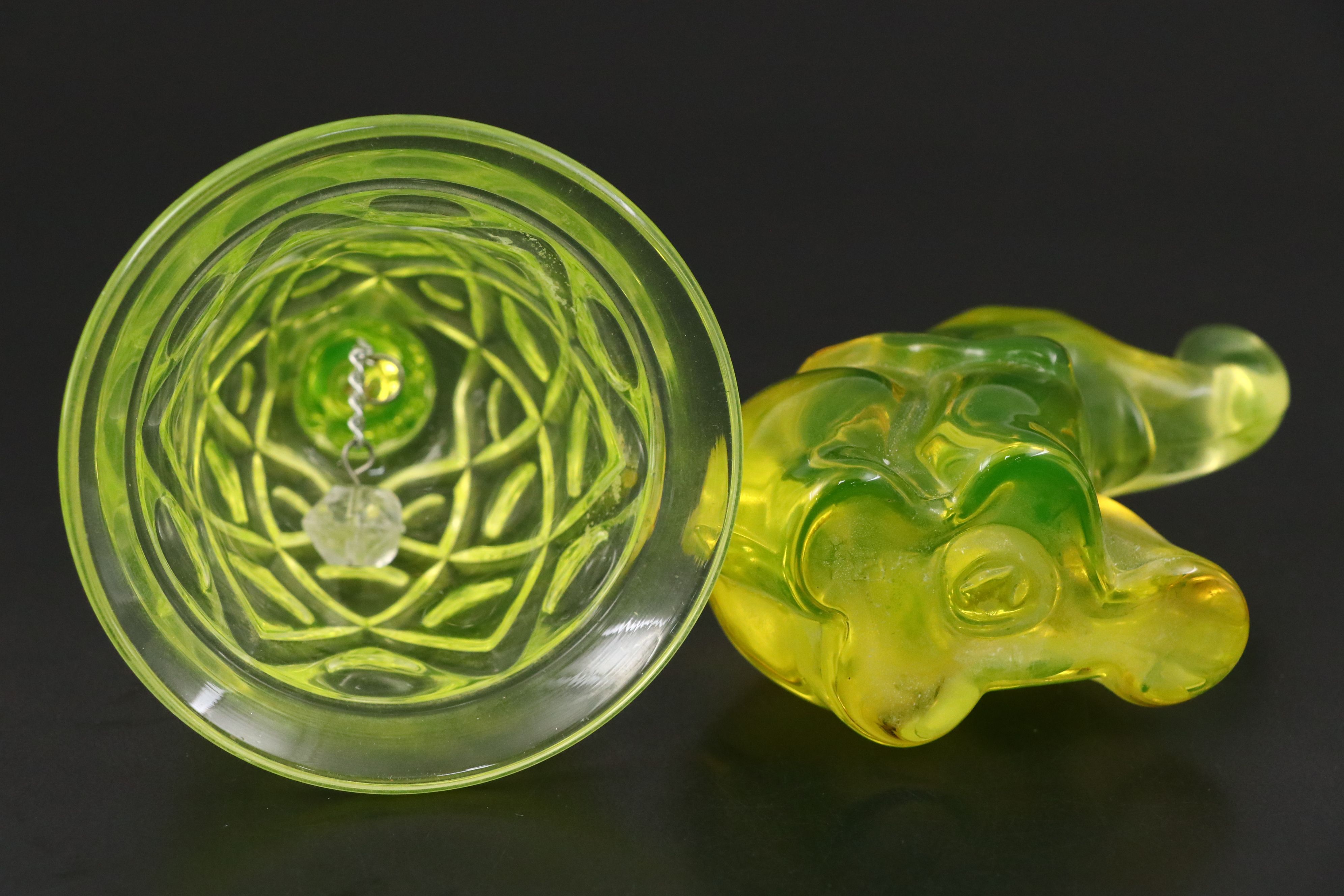 Vintage Uranium Glass Plate and Vase with Other Uranium Glass Tableware