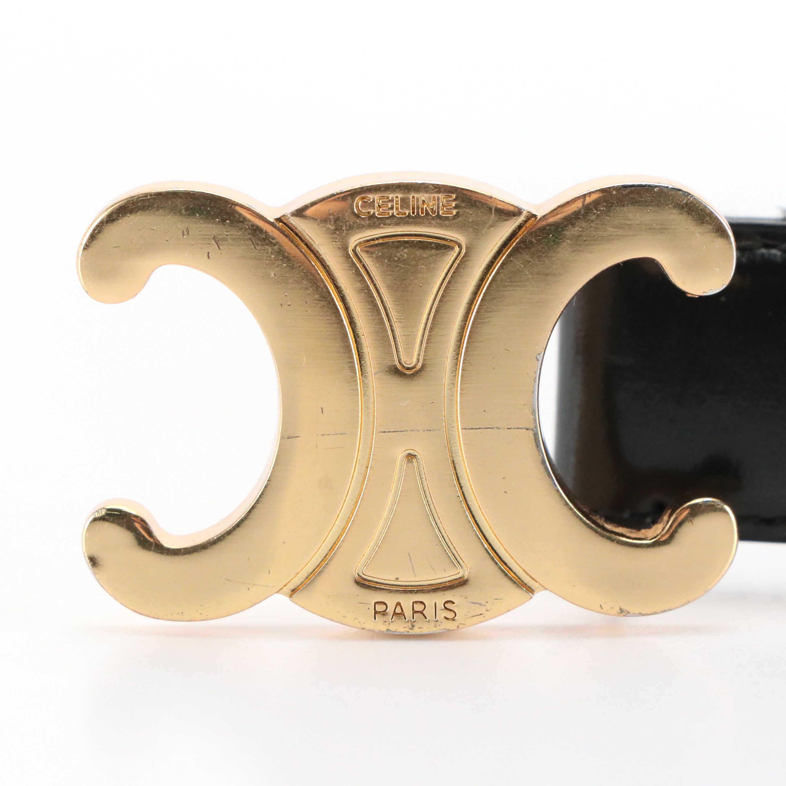 Celine Triomphe 25mm Belt in Black Taurillon Leather