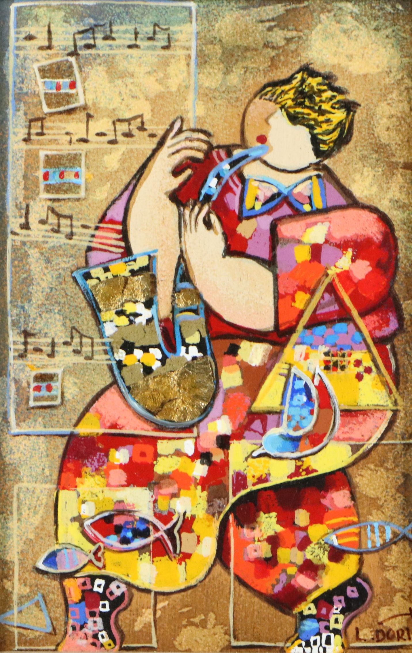 Dorit Levi Serigraph "Solo Saxophonist," Late 20th to 21st Century
