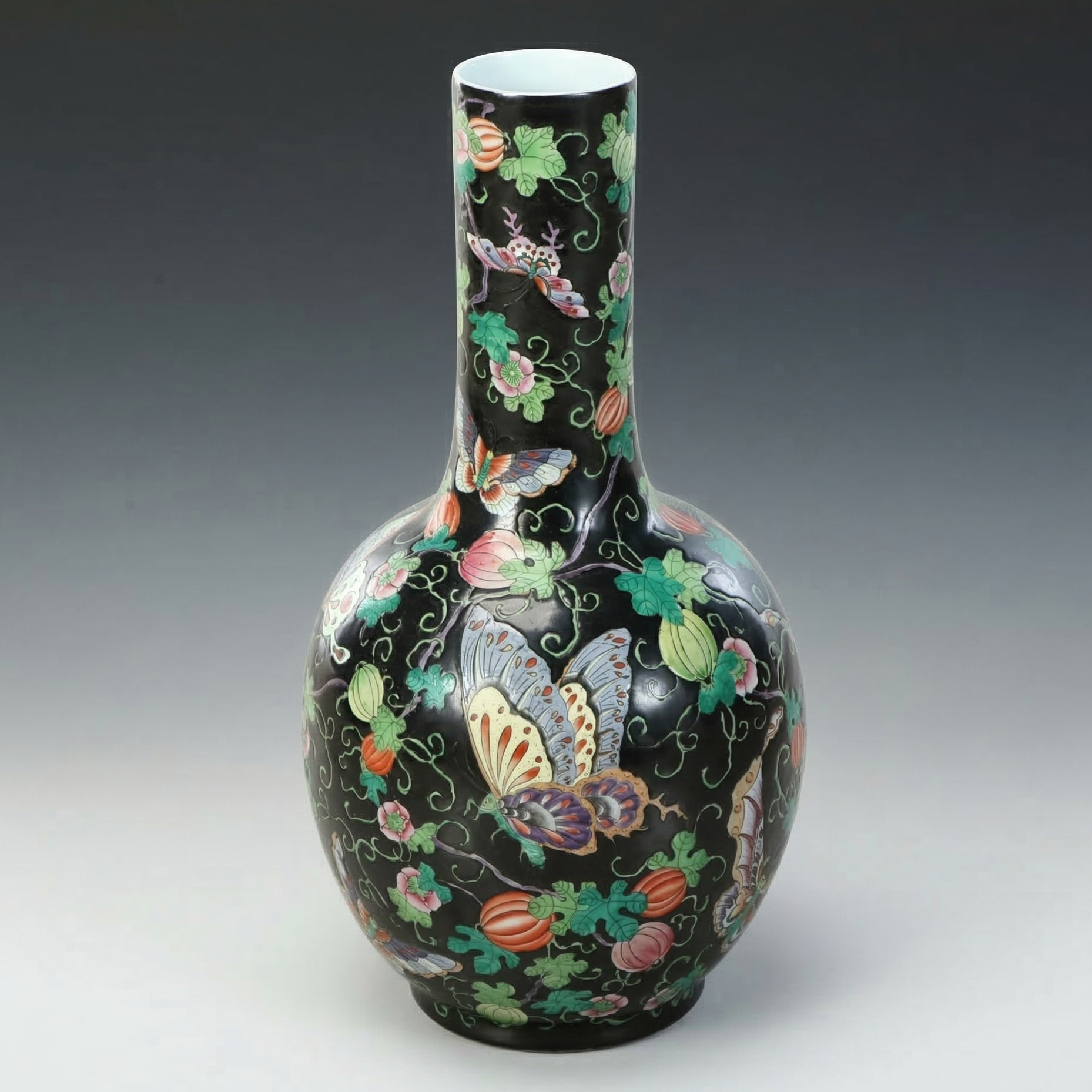 Chinese Famille Noire Enameled Butterfly Vase
