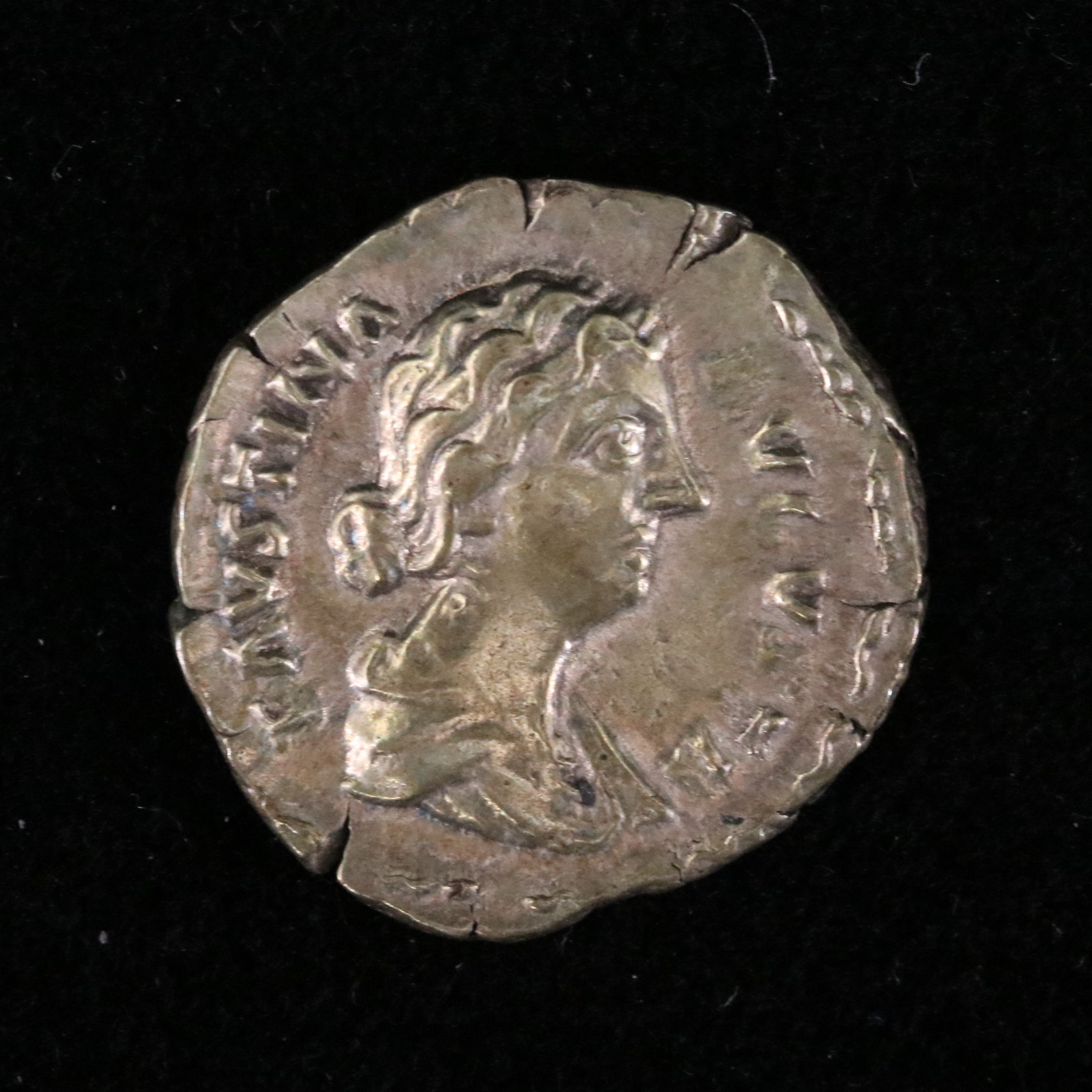 Ancient Roman Imperial AR Denarius Coin of Faustina II, ca. 170 A.D.