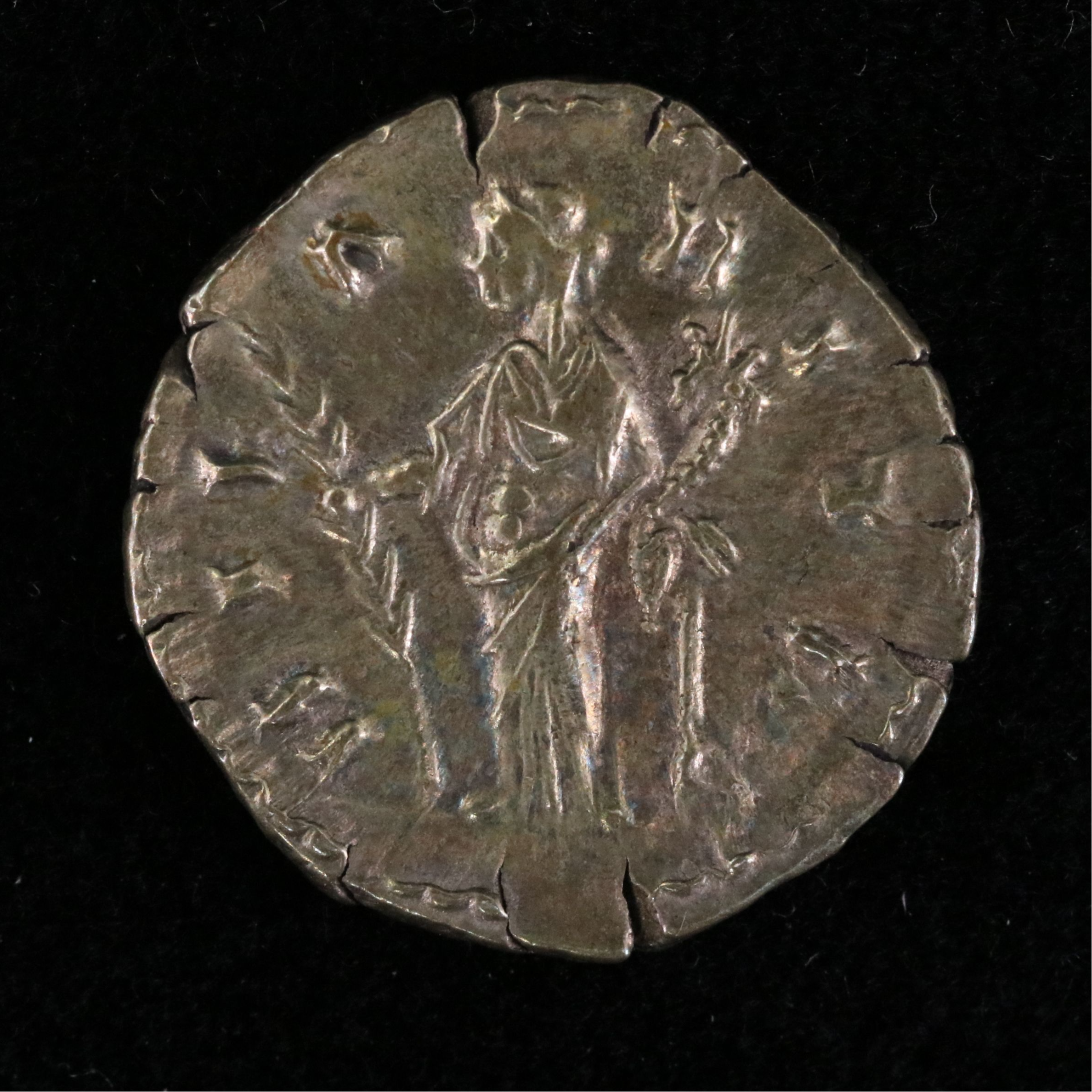 Ancient Roman Imperial AR Denarius Coin of Faustina II, ca. 170 A.D.