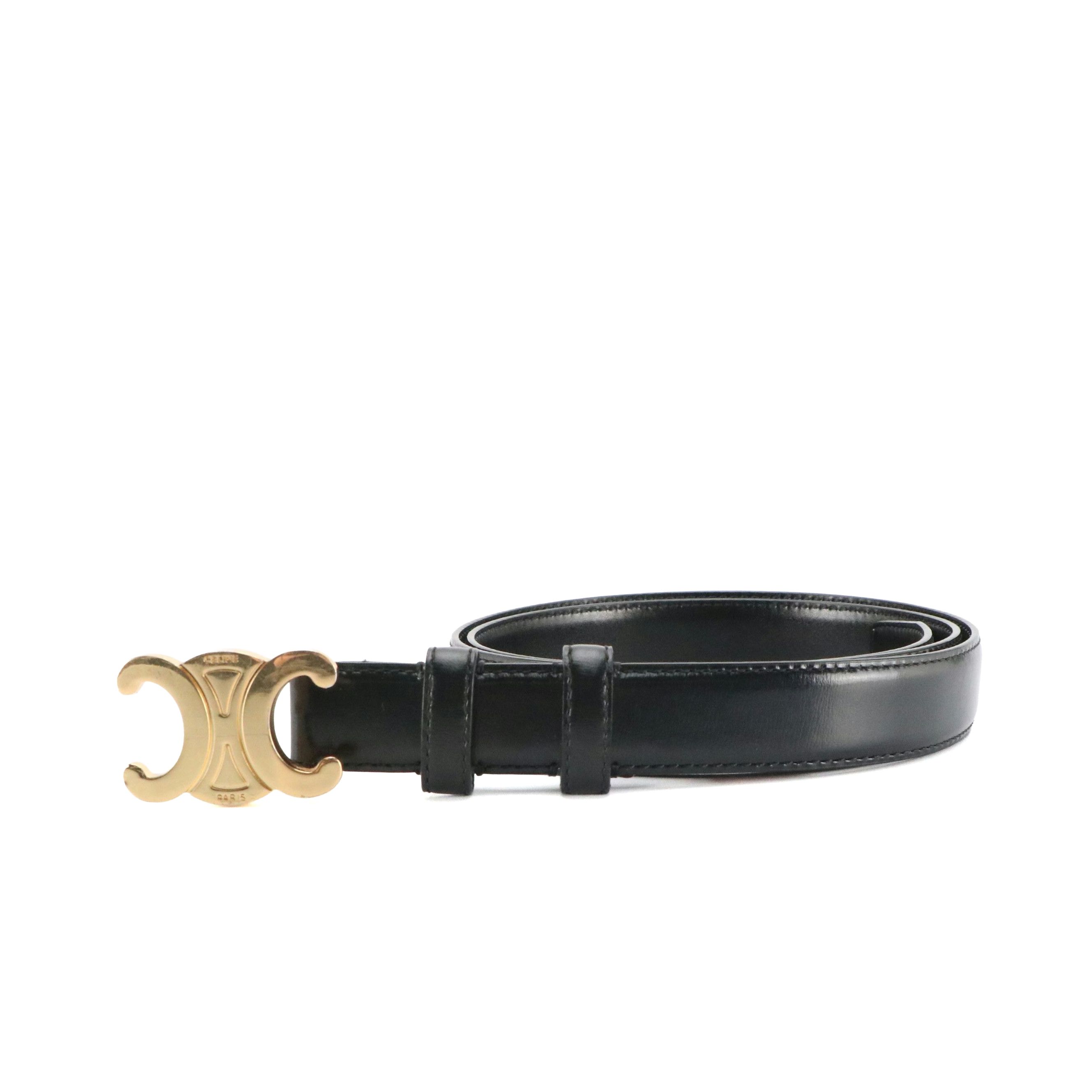Celine Triomphe 25mm Belt in Black Taurillon Leather