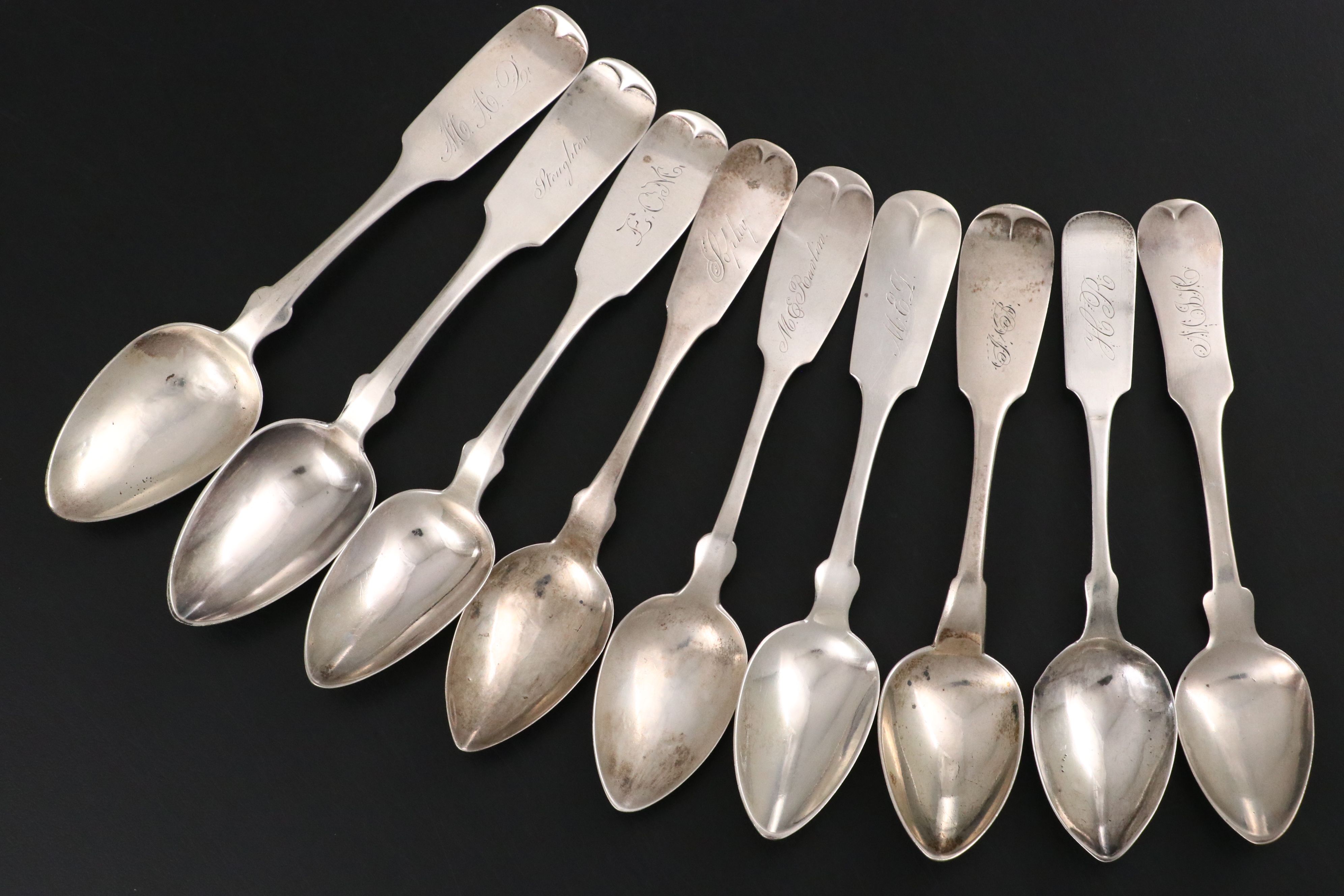 L. Nowlin, Hoard & Avery with Other American Coin Silver Fiddlehead Spoons