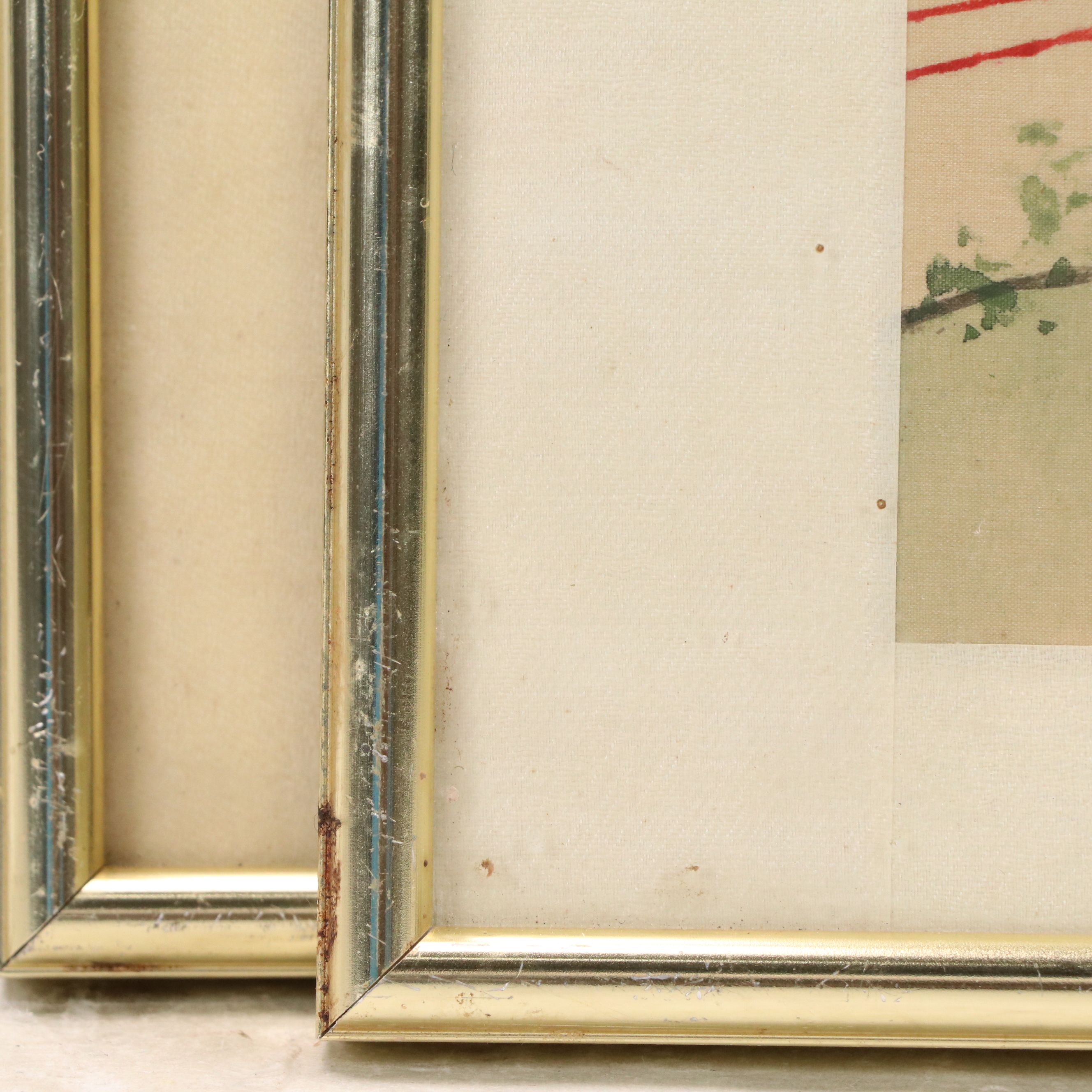 Chinese Hand-Painted Silk Panels Depicting Women in Landscapes