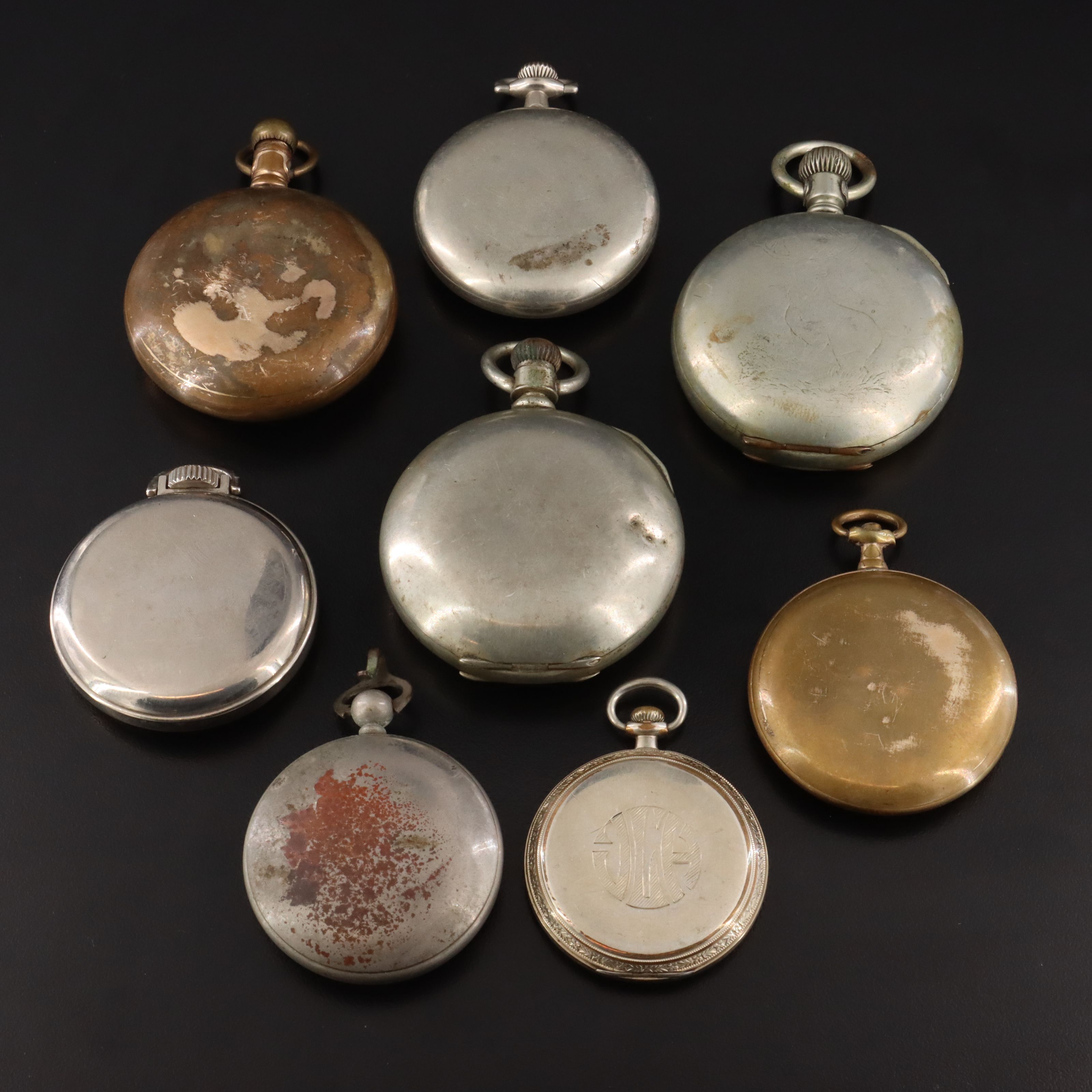 Collection of Vintage and Antique Pocket Watches Featuring Elgin and Westclox