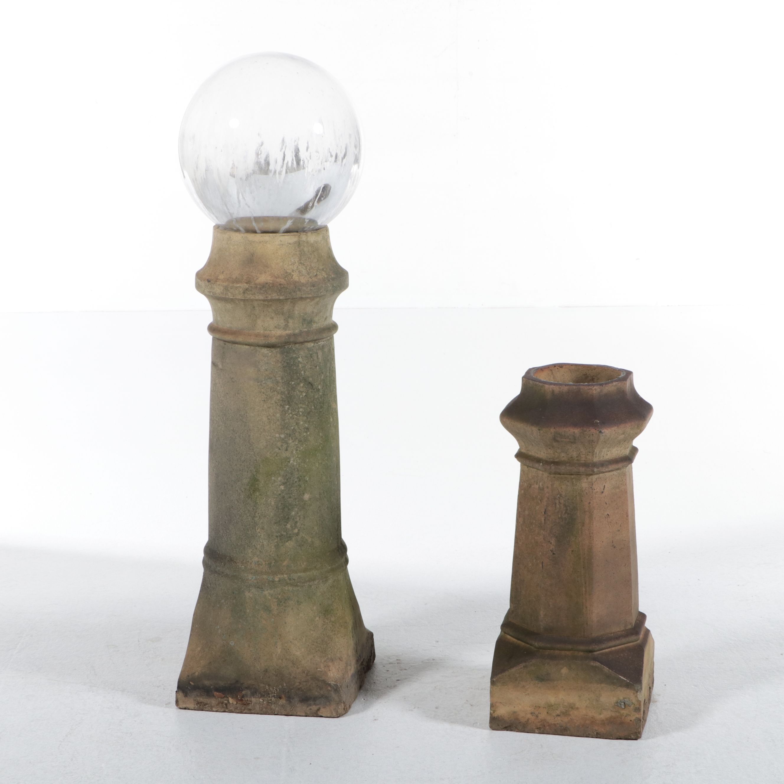 Victorian Chimney Pots, One with Glass Gazing Ball