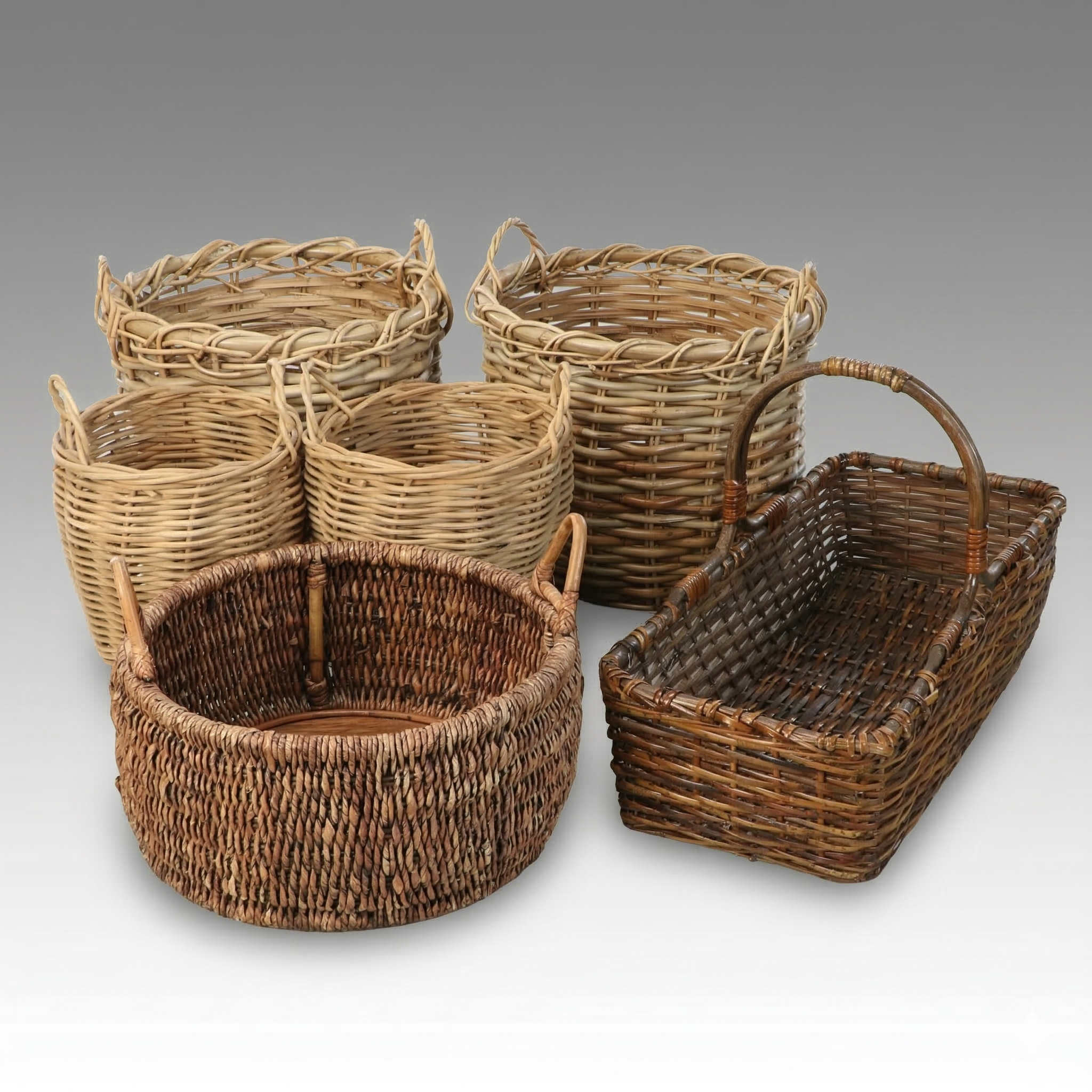 Rustic Woven Rattan and Wicker Baskets