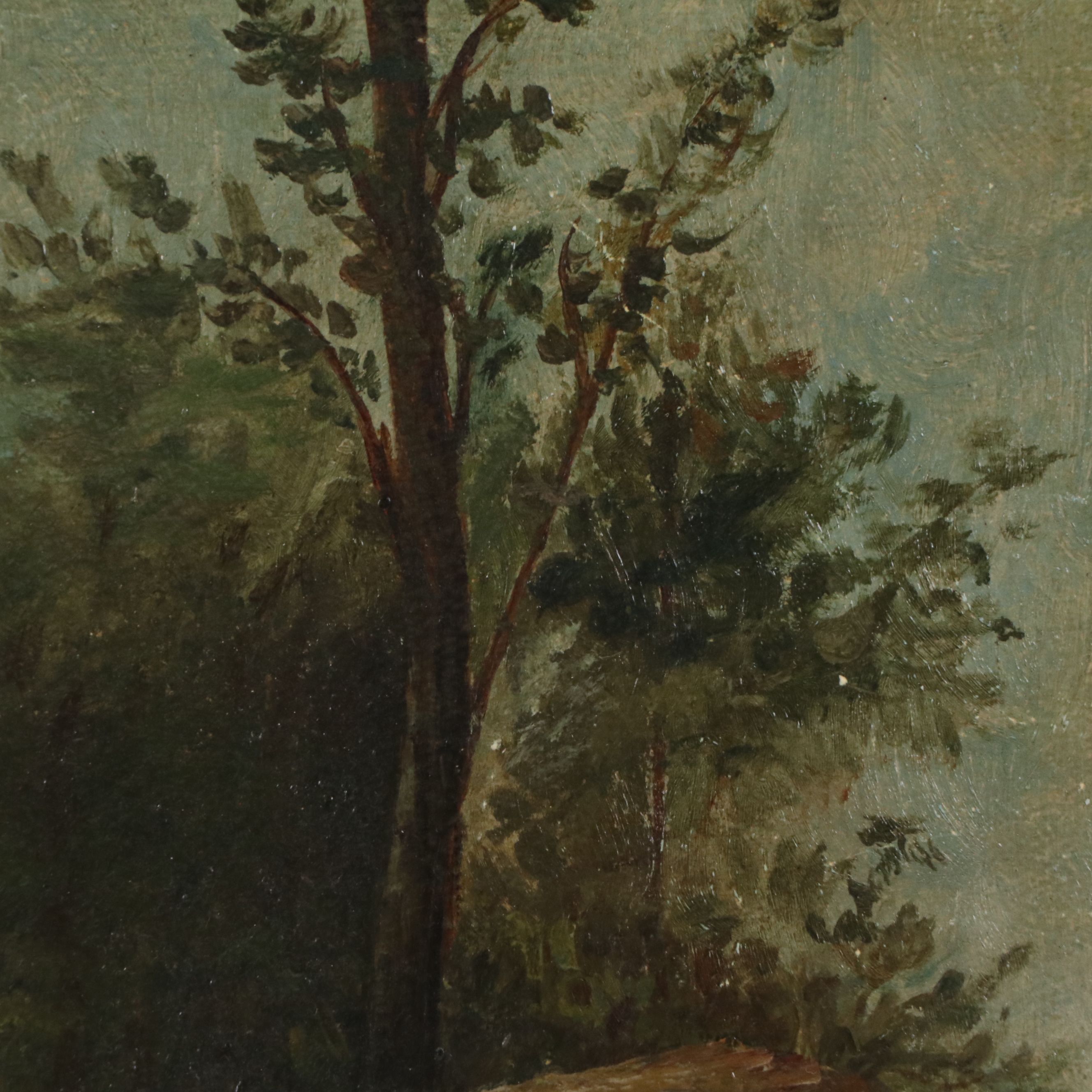 Victorian Hobbyist Oil Painting of Rock Wall in Landscape, Circa 1900