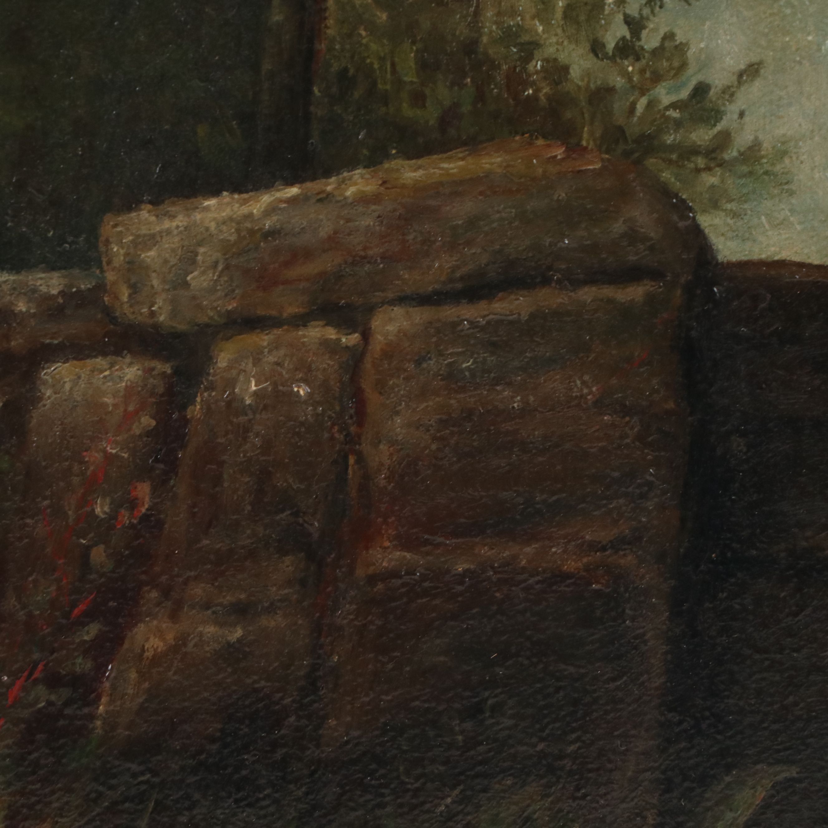 Victorian Hobbyist Oil Painting of Rock Wall in Landscape, Circa 1900