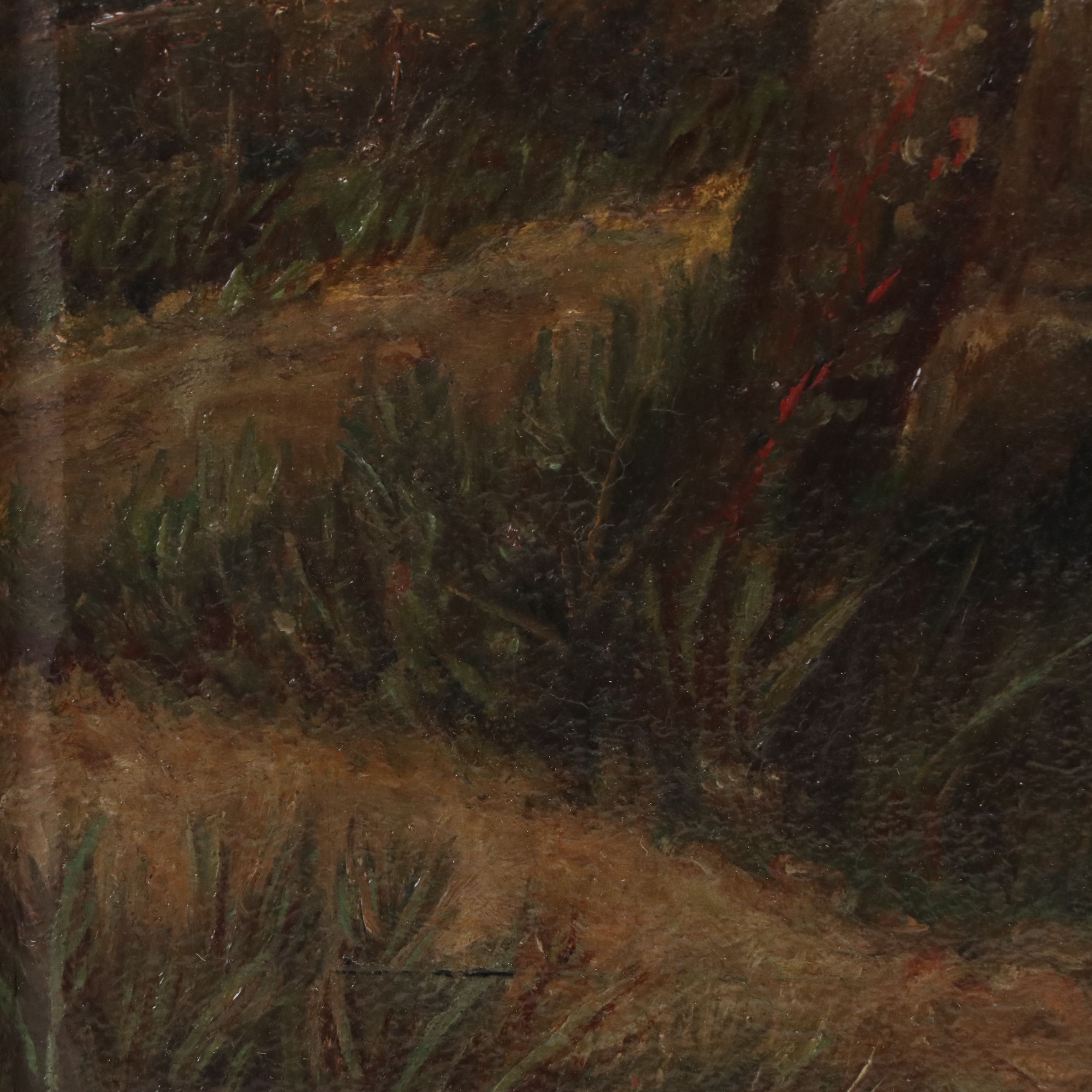 Victorian Hobbyist Oil Painting of Rock Wall in Landscape, Circa 1900