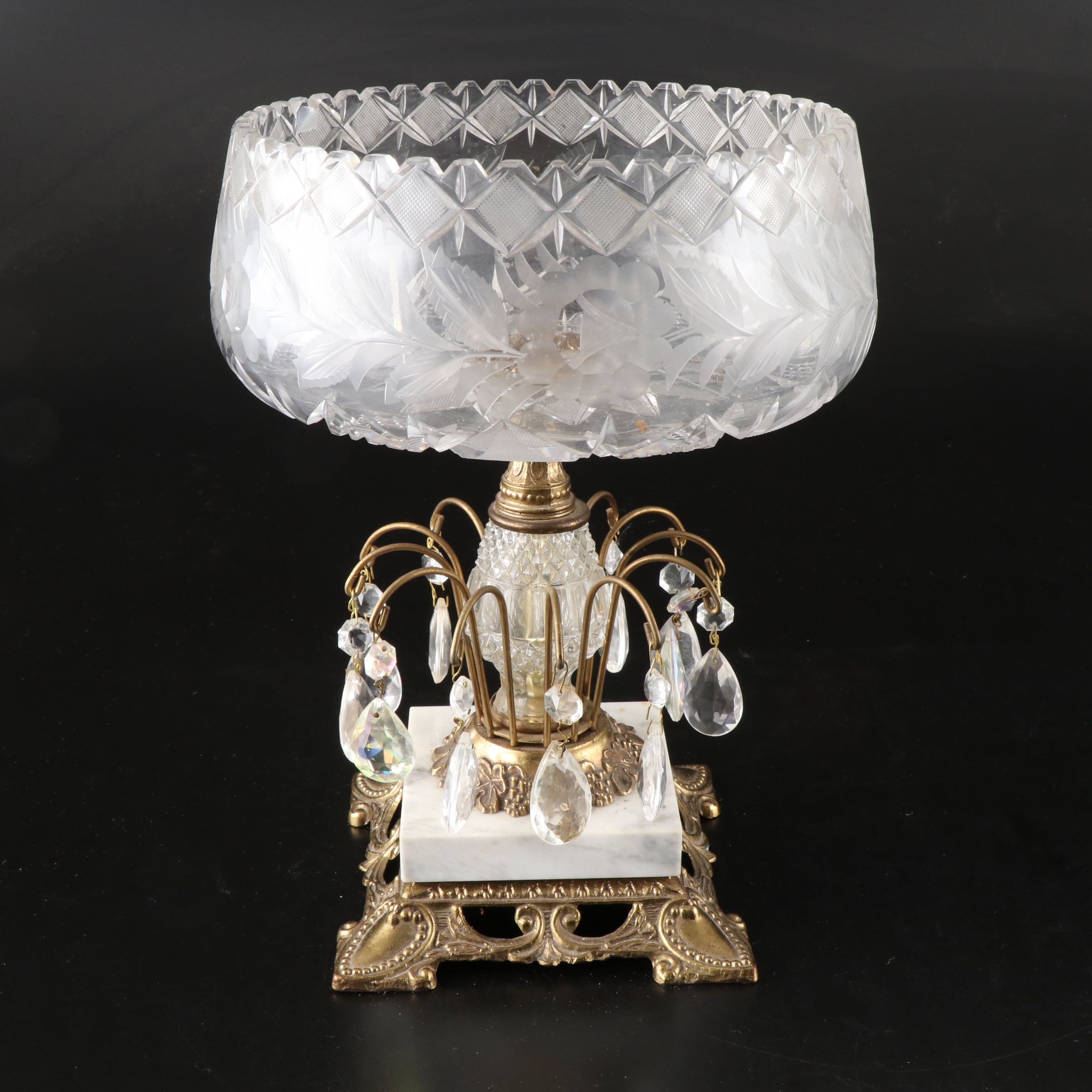 Hollywood Regency Style Crystal Compote Bowl