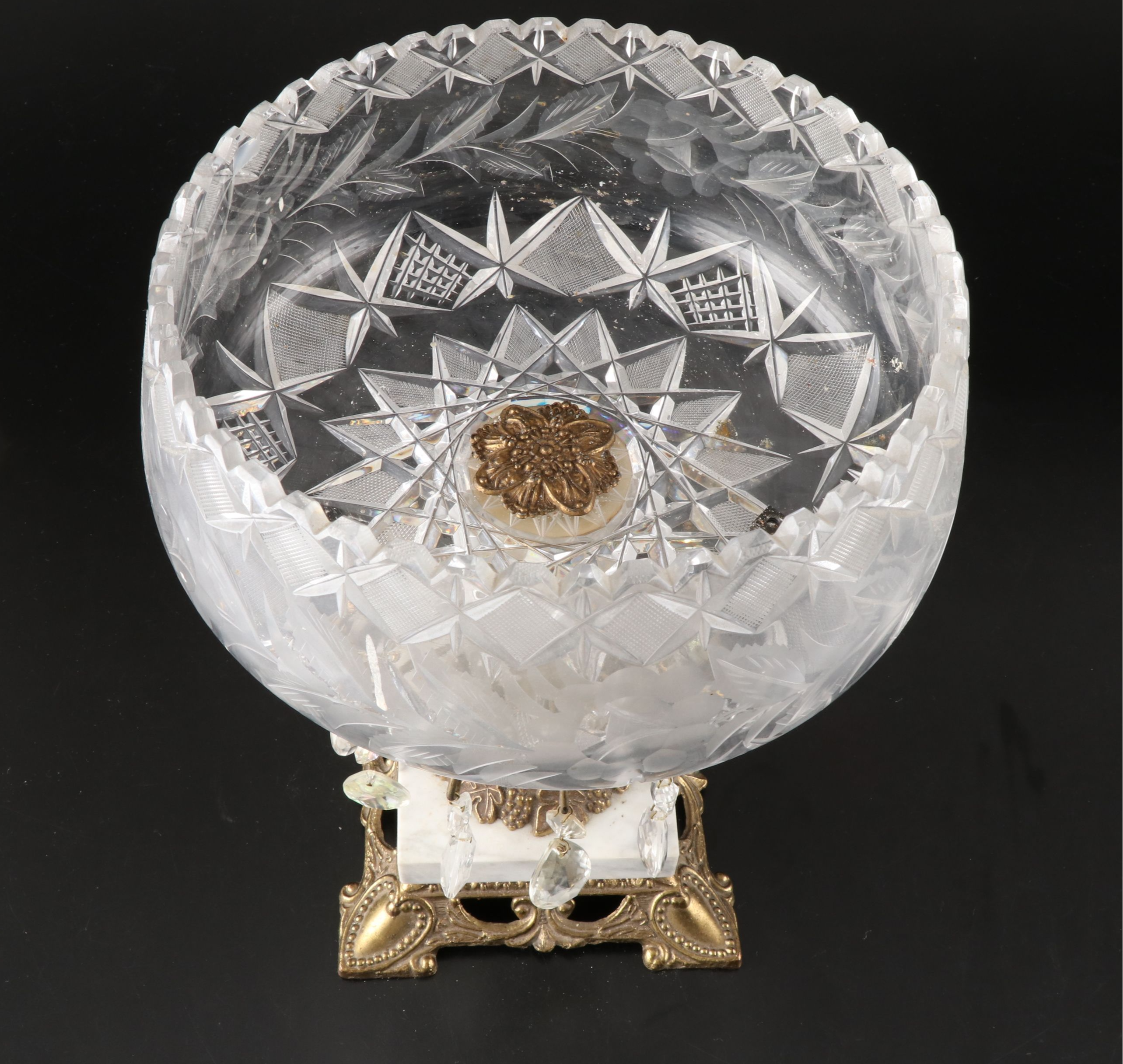 Hollywood Regency Style Crystal Compote Bowl