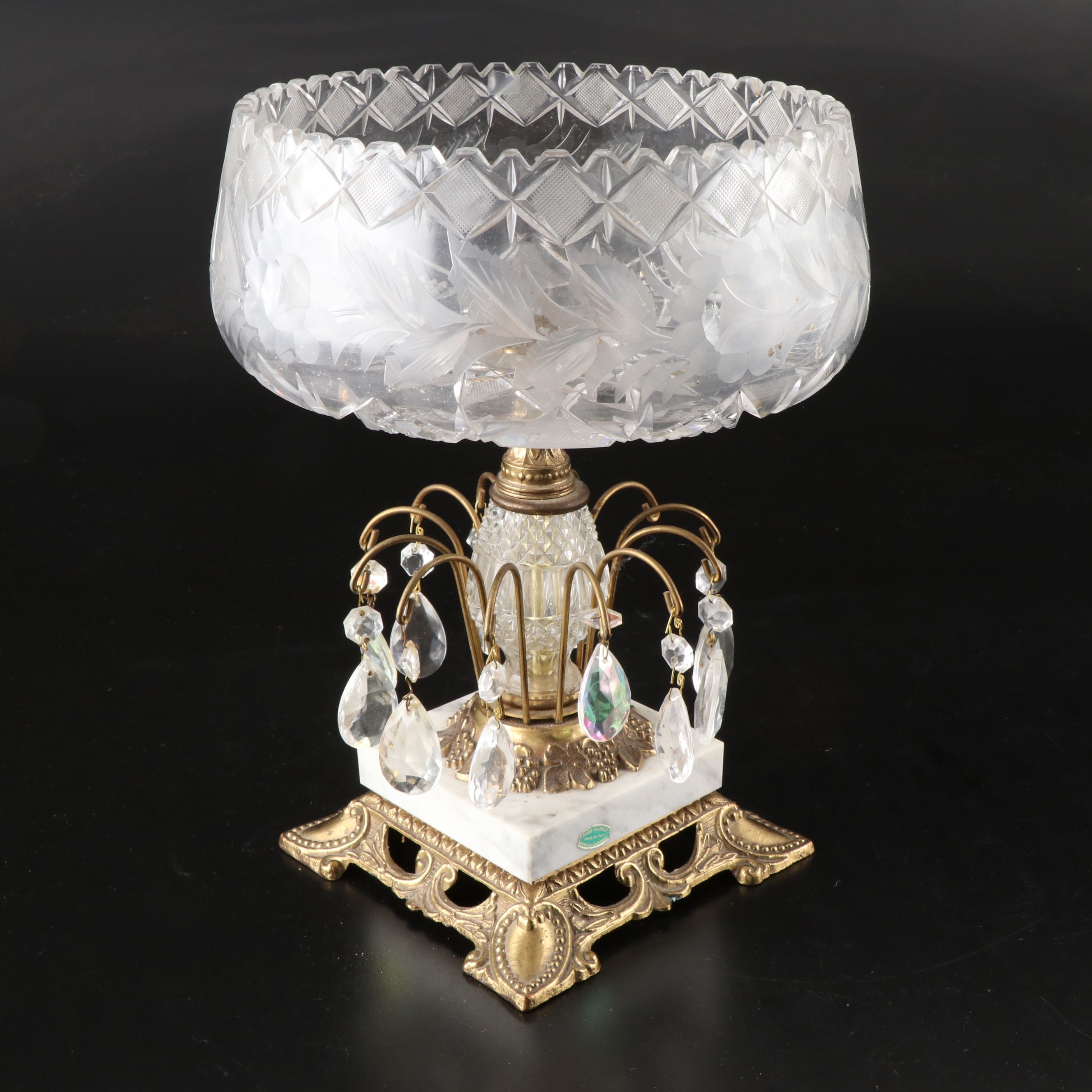 Hollywood Regency Style Crystal Compote Bowl