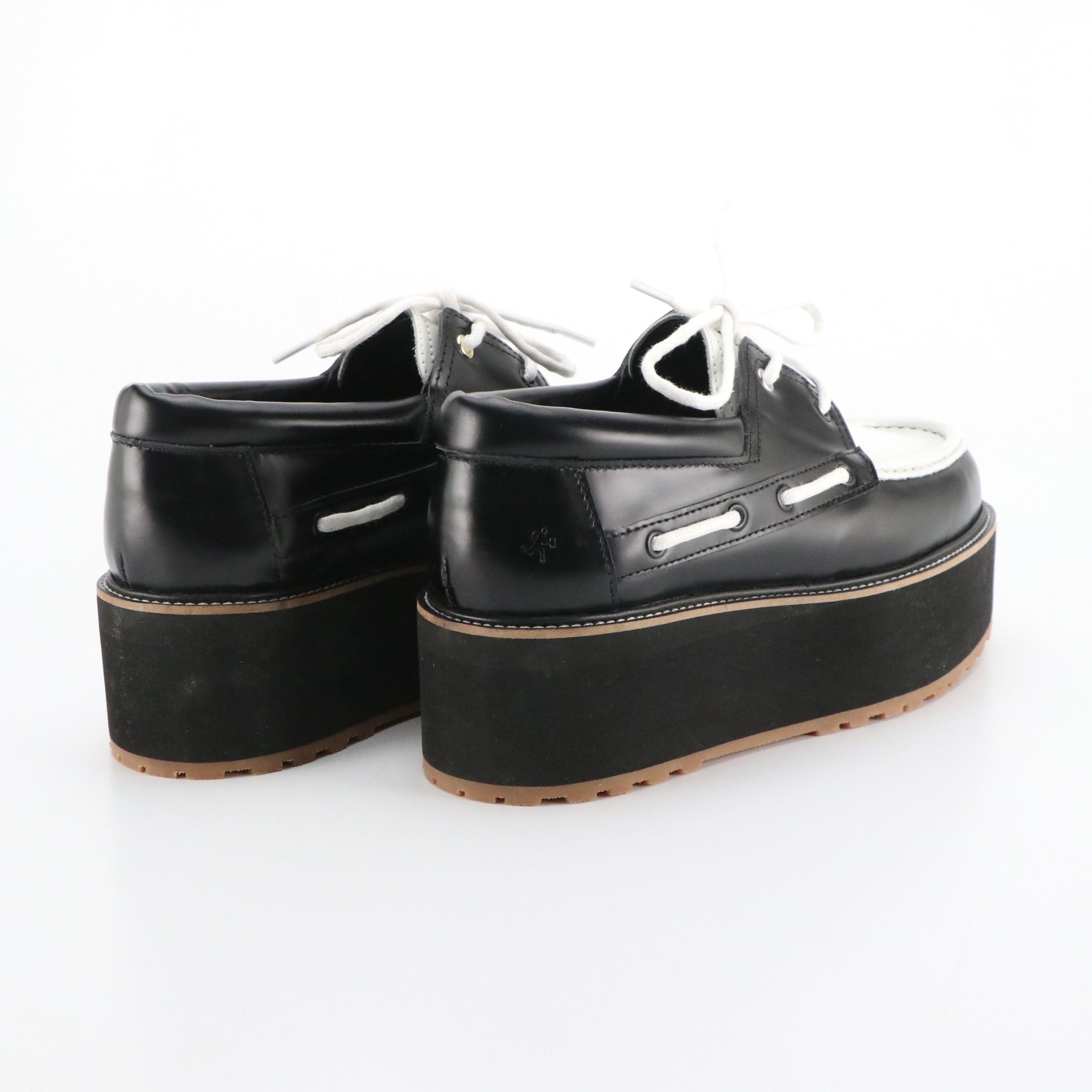 Want Les Essentiels Platform Rapson Boat Shoe in Black and White Leather