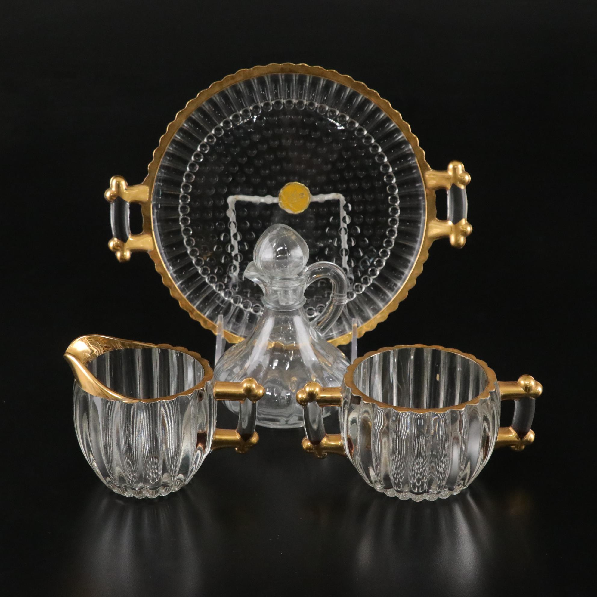 22K Gold Trim Serving Tray with Sugar, Creamer & More