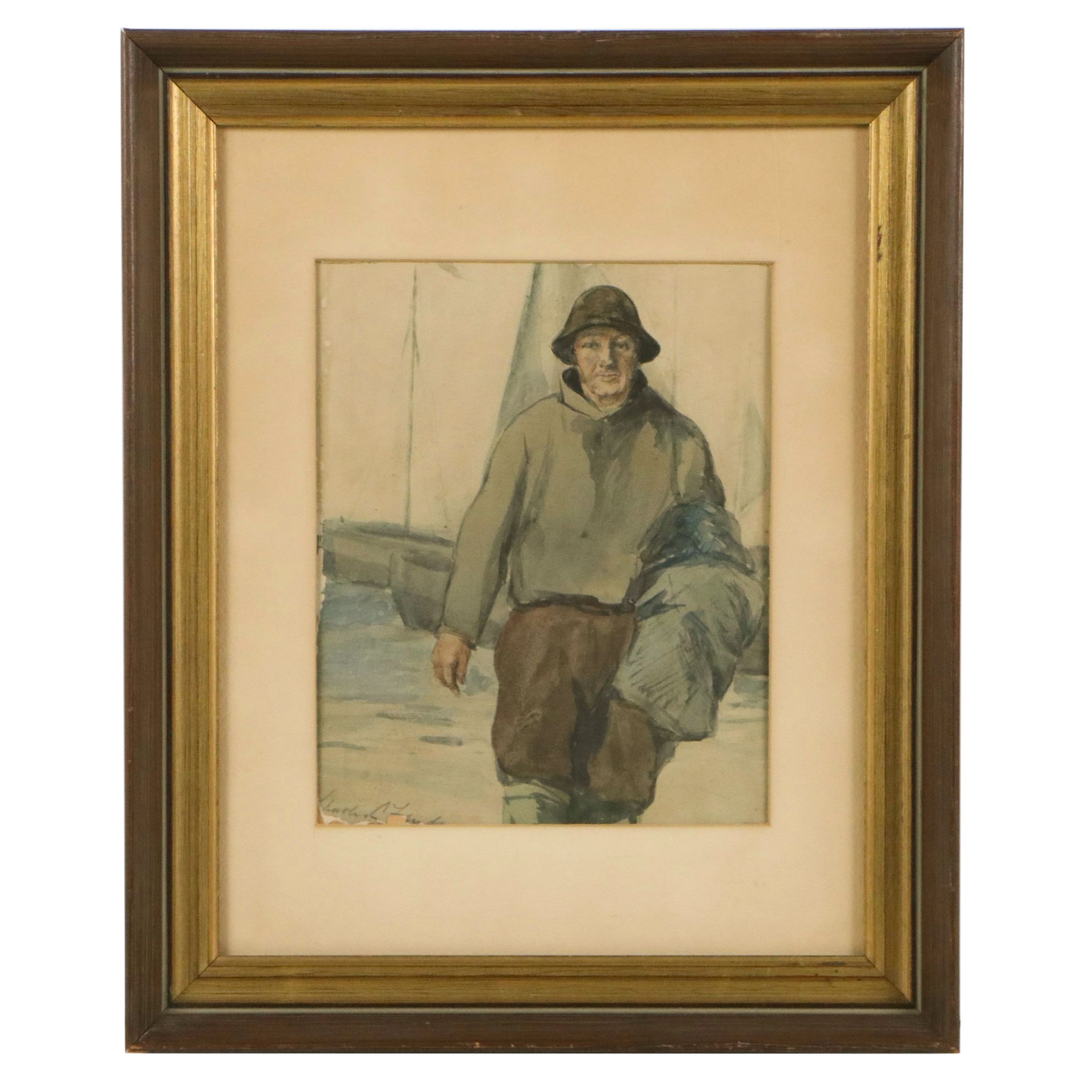 Charles C. Svendsen Watercolor Painting of Fisherman, Early to Mid-20th Century