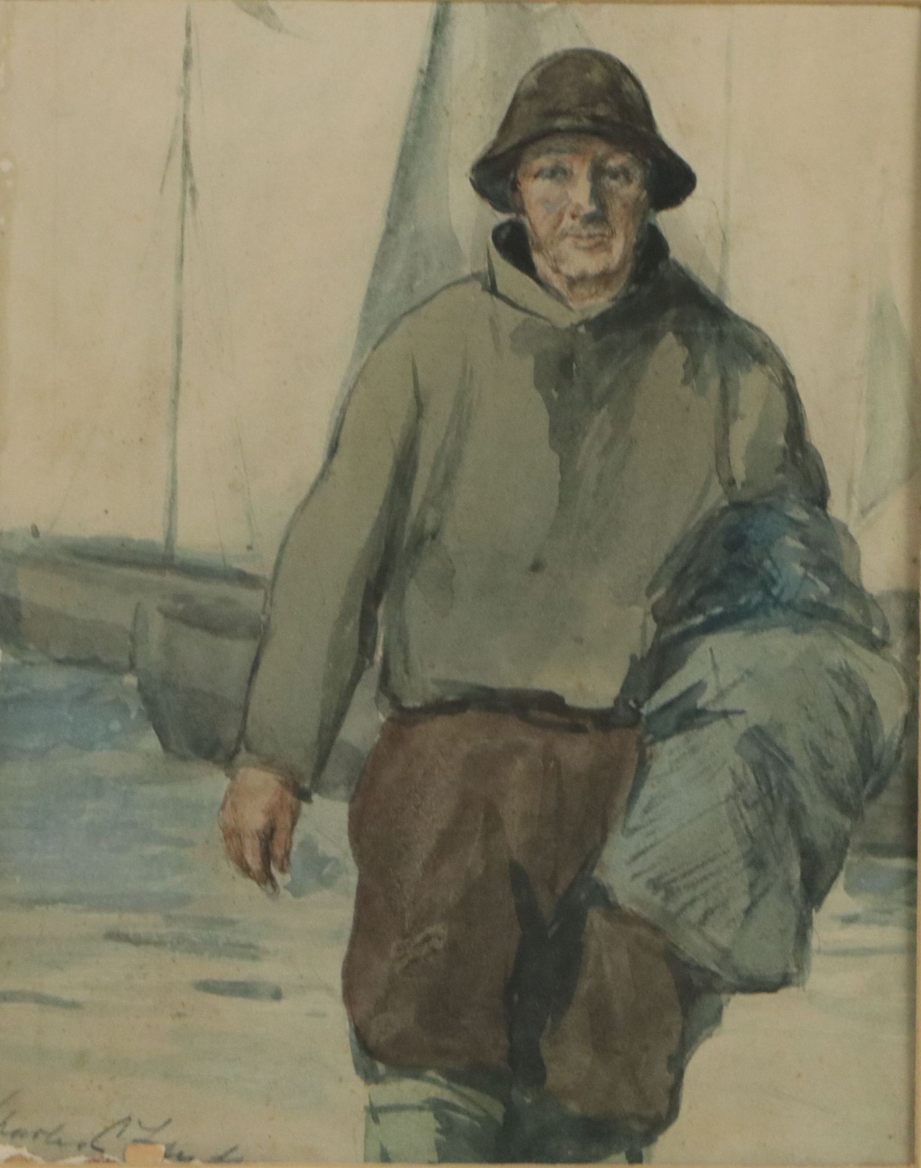 Charles C. Svendsen Watercolor Painting of Fisherman, Early to Mid-20th Century