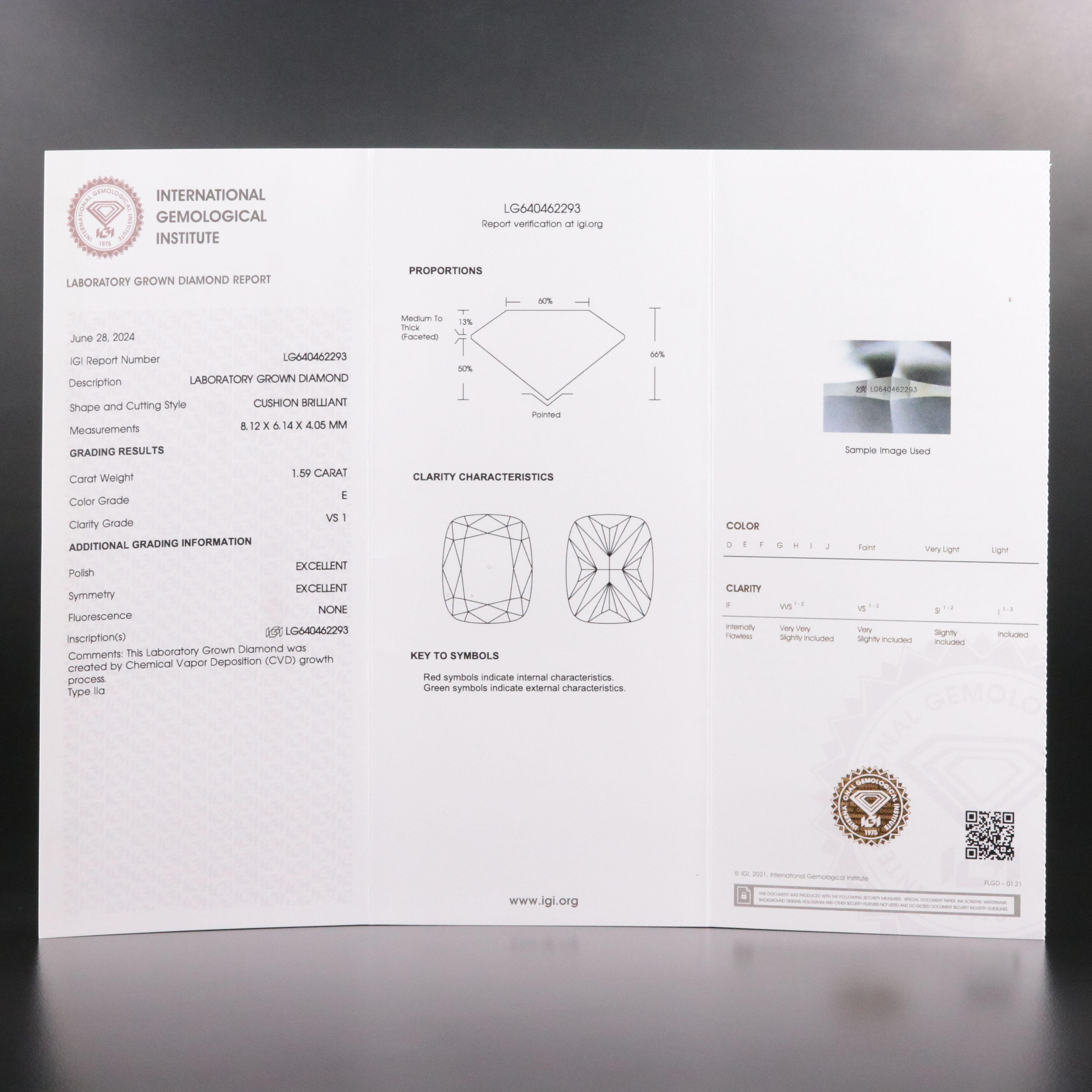 Loose 1.59 CT Lab Grown Diamond with IGI Report