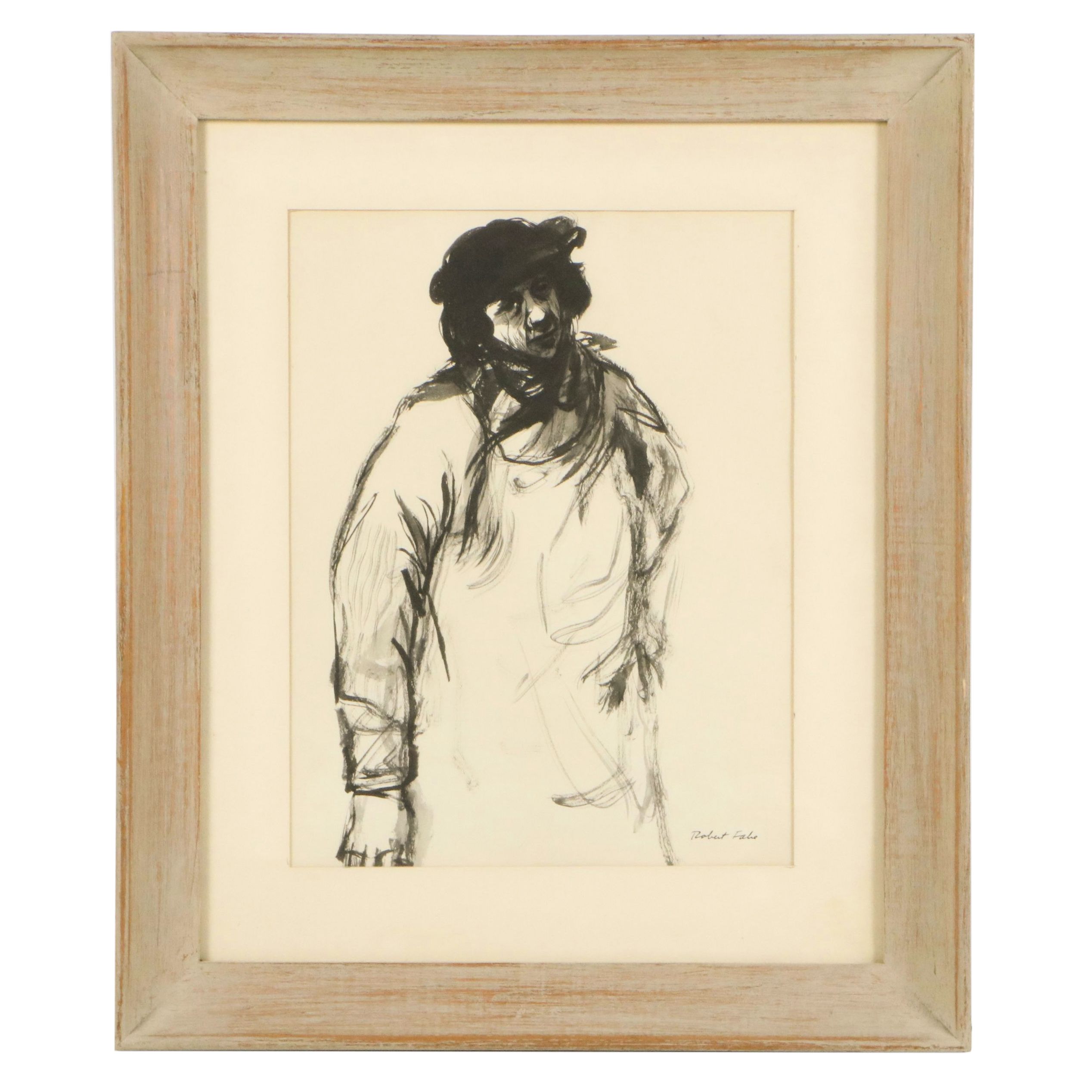 Robert Fabe Figural Ink and Wash Drawing, 20th Century