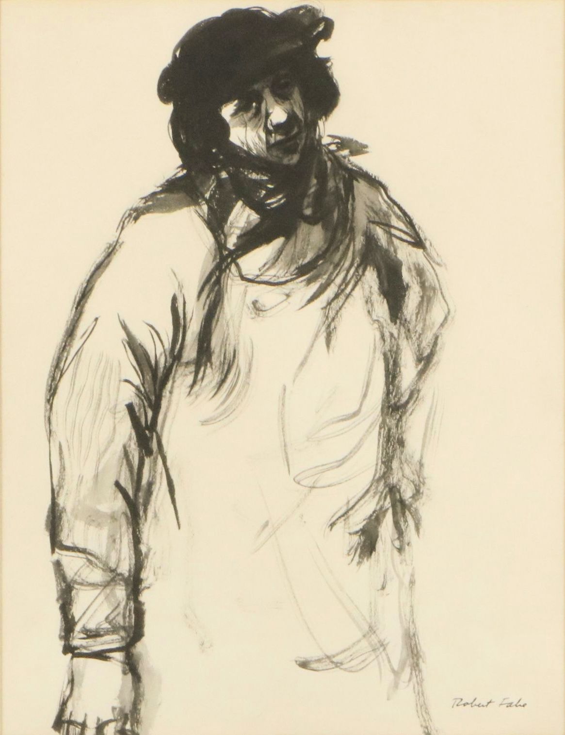 Robert Fabe Figural Ink and Wash Drawing, 20th Century