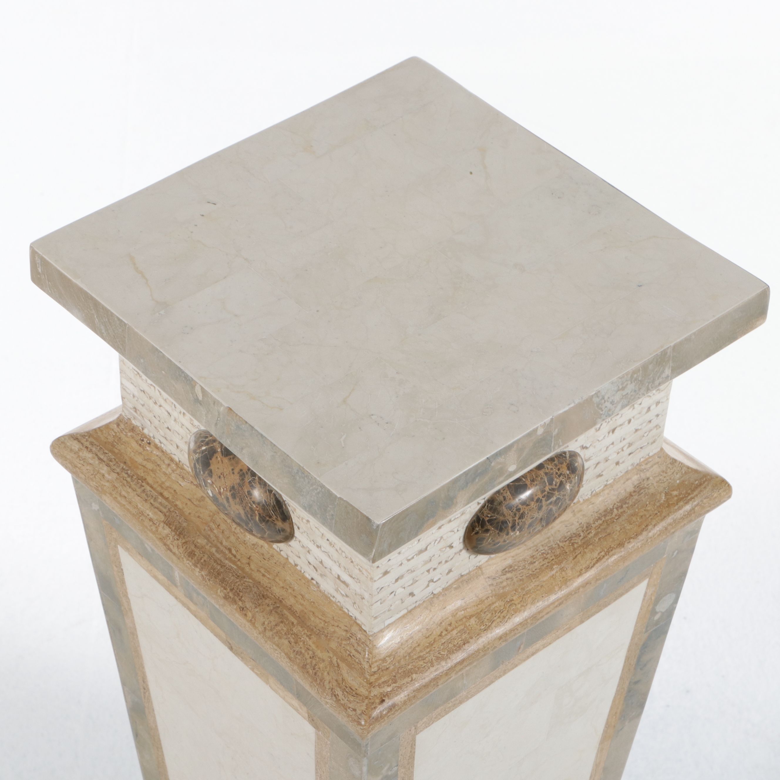 Maitland-Smith Neoclassical Style Tessellated Marble and Stone Inlay Pedestal