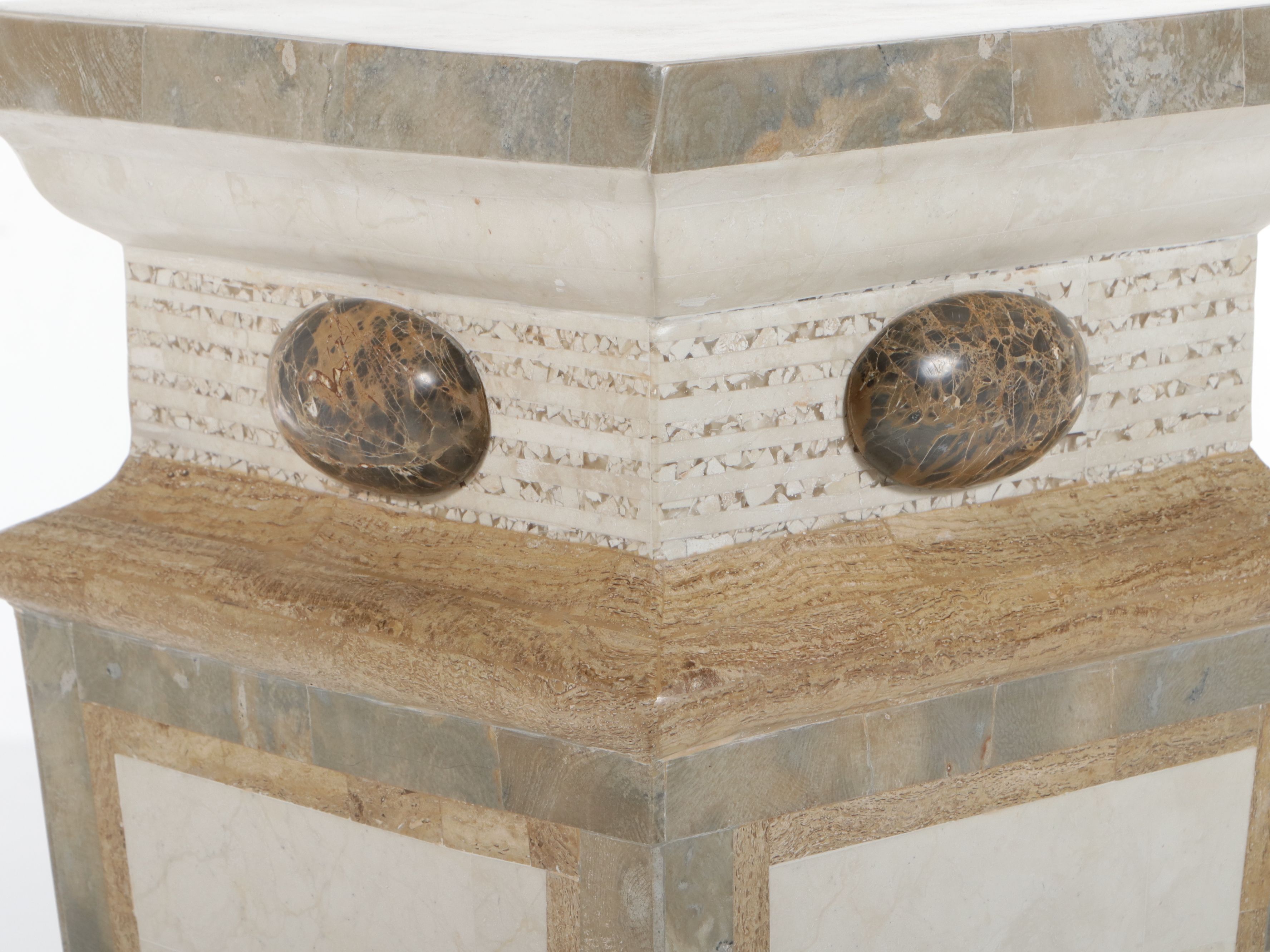 Maitland-Smith Neoclassical Style Tessellated Marble and Stone Inlay Pedestal