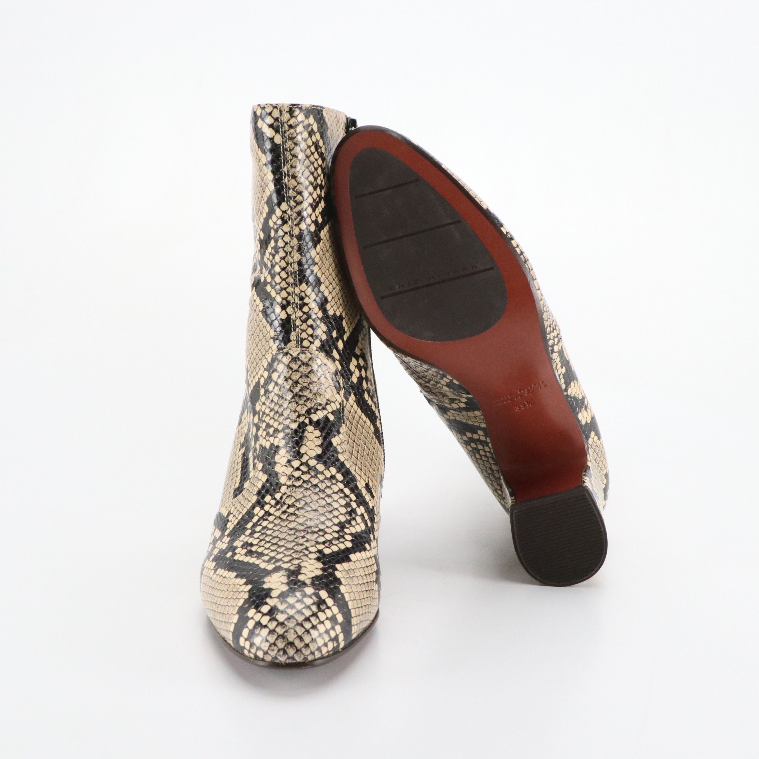 Chie Mihara "Sira" Block Heel Boots in Snakeskin Leather
